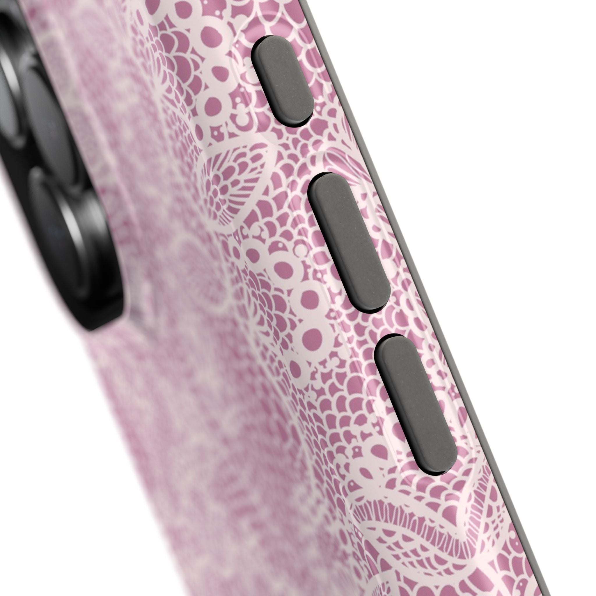 Pink Lace MagSafe iPhone Case with a charming floral design and protective features, perfect cute phone cover for style and functionality.