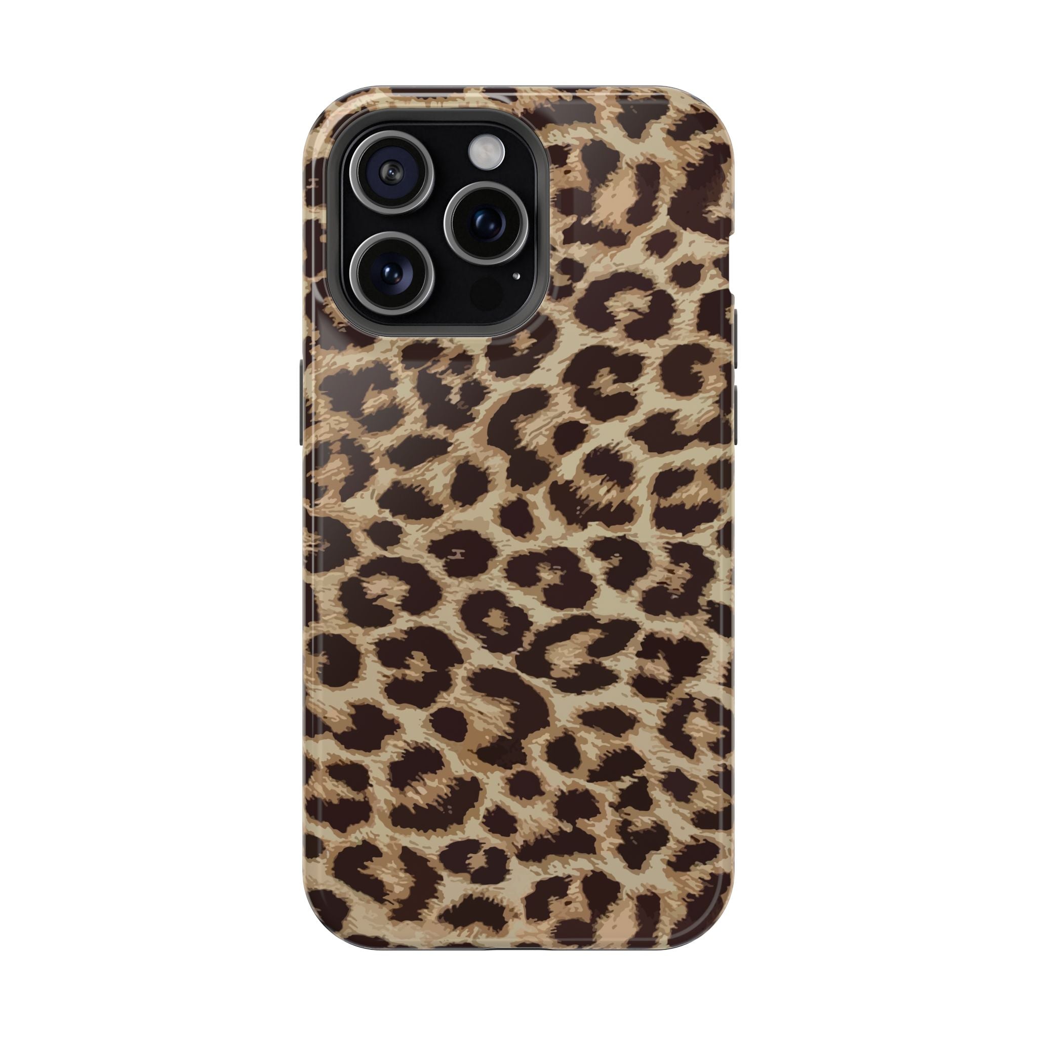 Stylish cute cheetah print phone case for iPhone 16 with MagSafe, Savannah Rush design. Perfect accessory for protection and style.