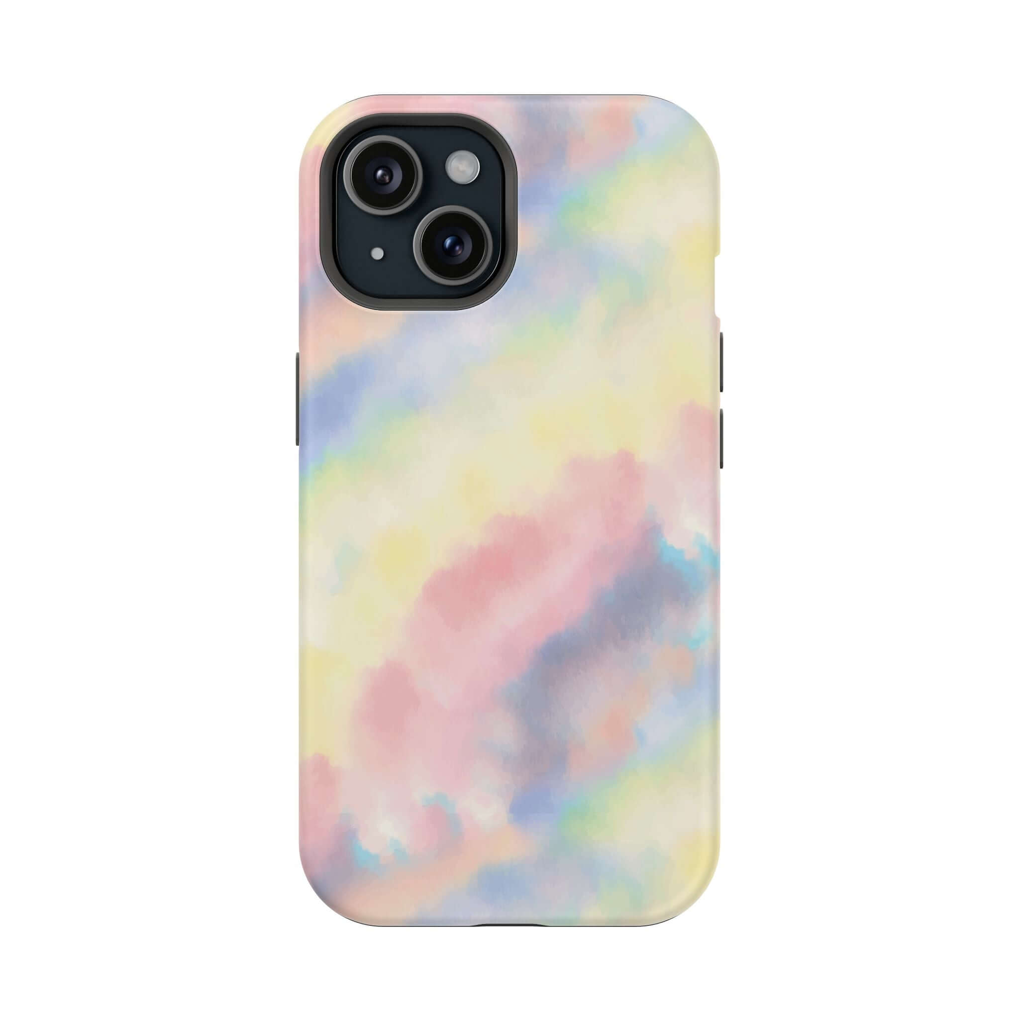 Cute pastel tie dye iPhone case with unicorn dreams design, MagSafe compatible, perfect custom phone case for adding style.