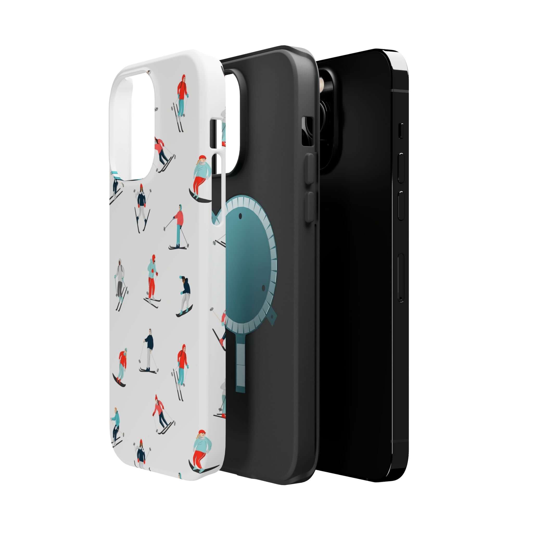 Colorful Snowy Slopes phone case collection featuring cute skiing designs and protective style for iPhone.