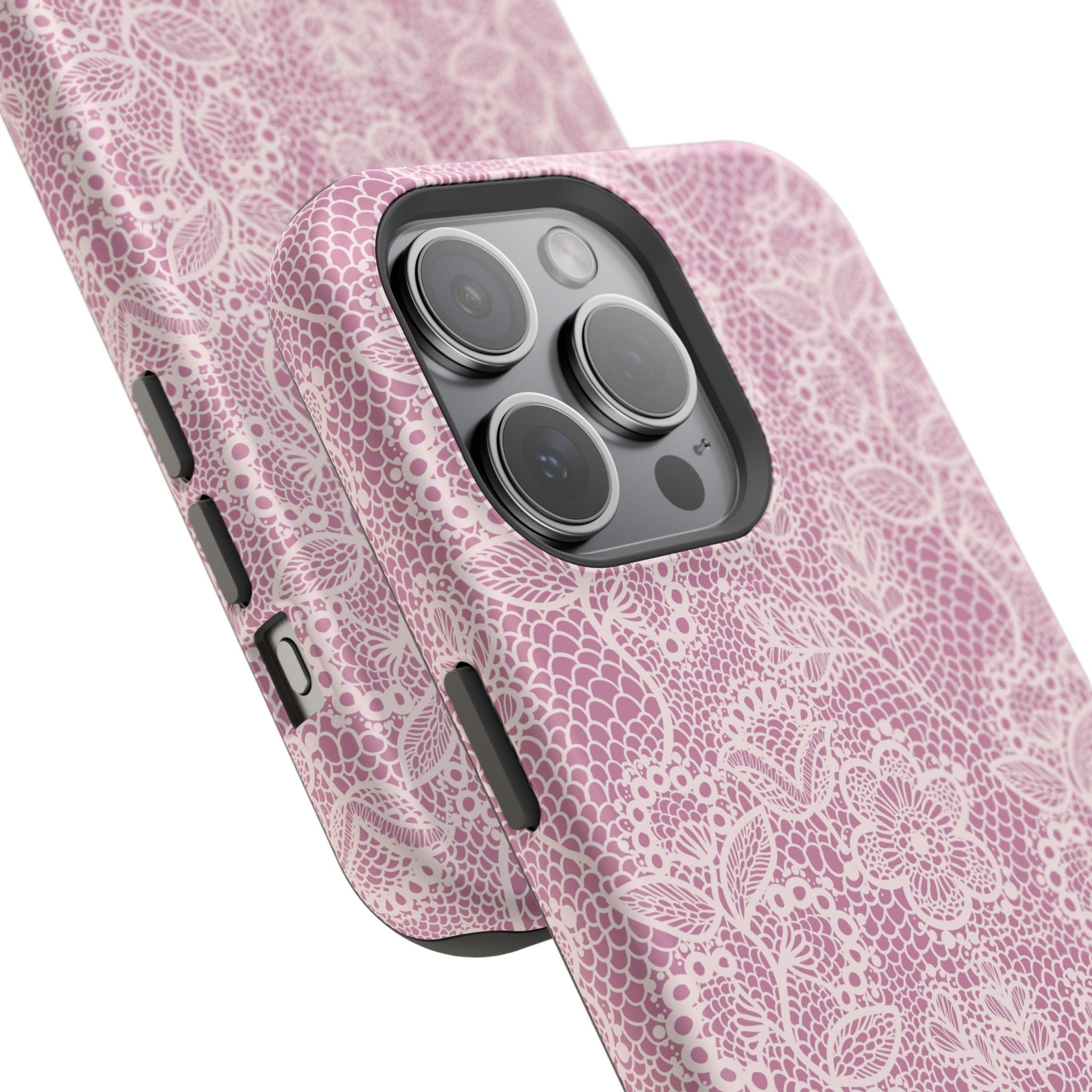 Pink Lace MagSafe iPhone Case with Floral Design, Cute Phone Cover Enhancing Style and Protection