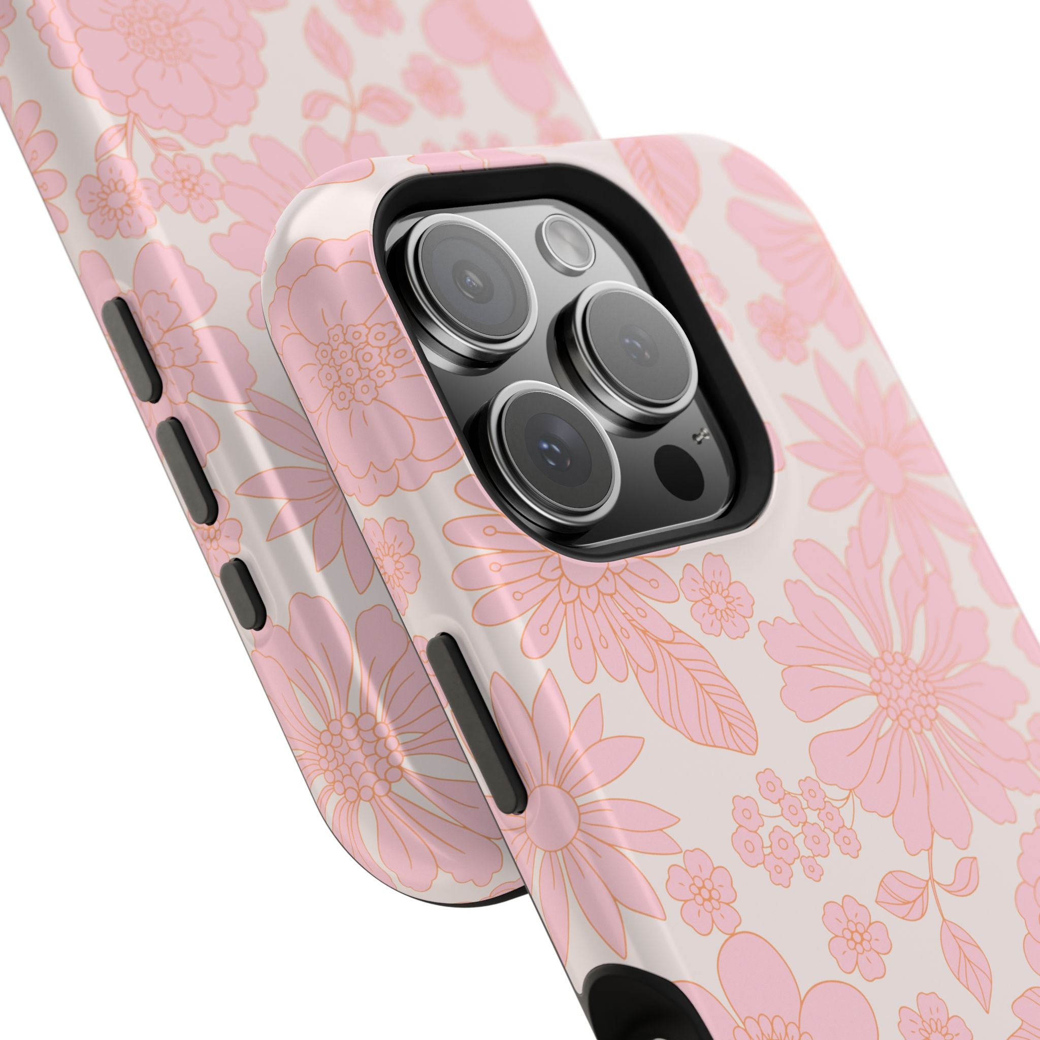 Pink floral MagSafe iPhone 16 case with charming petals, cottagecore aesthetic, and cute cover design.