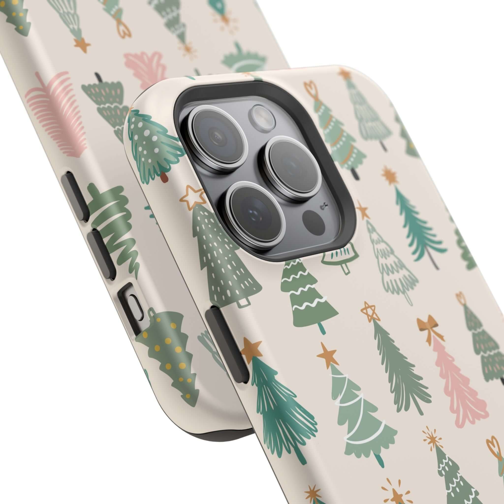 Festive MagSafe phone case with Christmas tree design, perfect cute holiday cover for your Xmas style and phone protection.