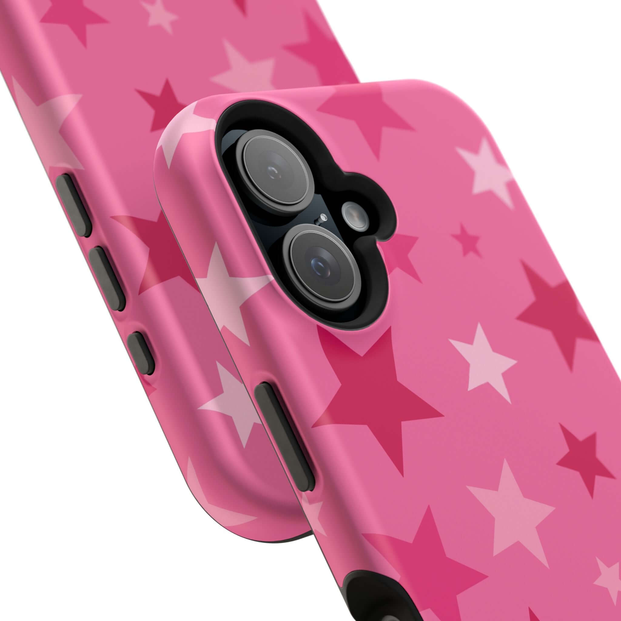 Cute pink stars iPhone case, perfect for trendsetters seeking starry style and top-notch protection.