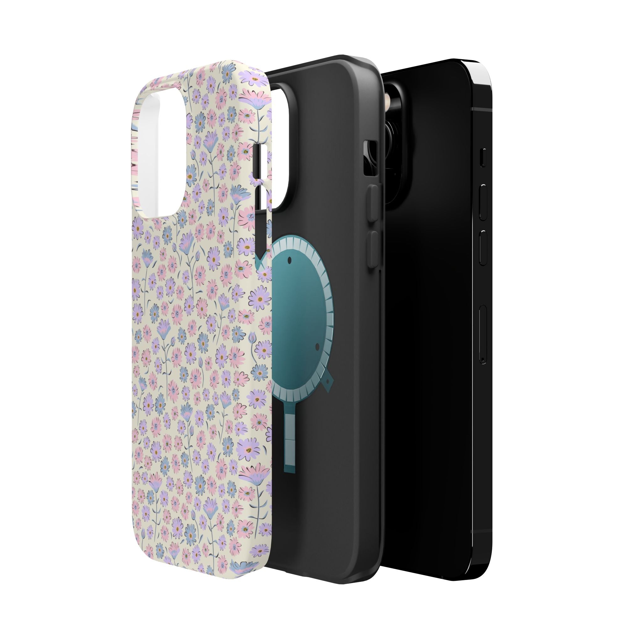 Pink flower phone case for iPhone 16 showcasing a cute cottagecore design with MagSafe compatibility.