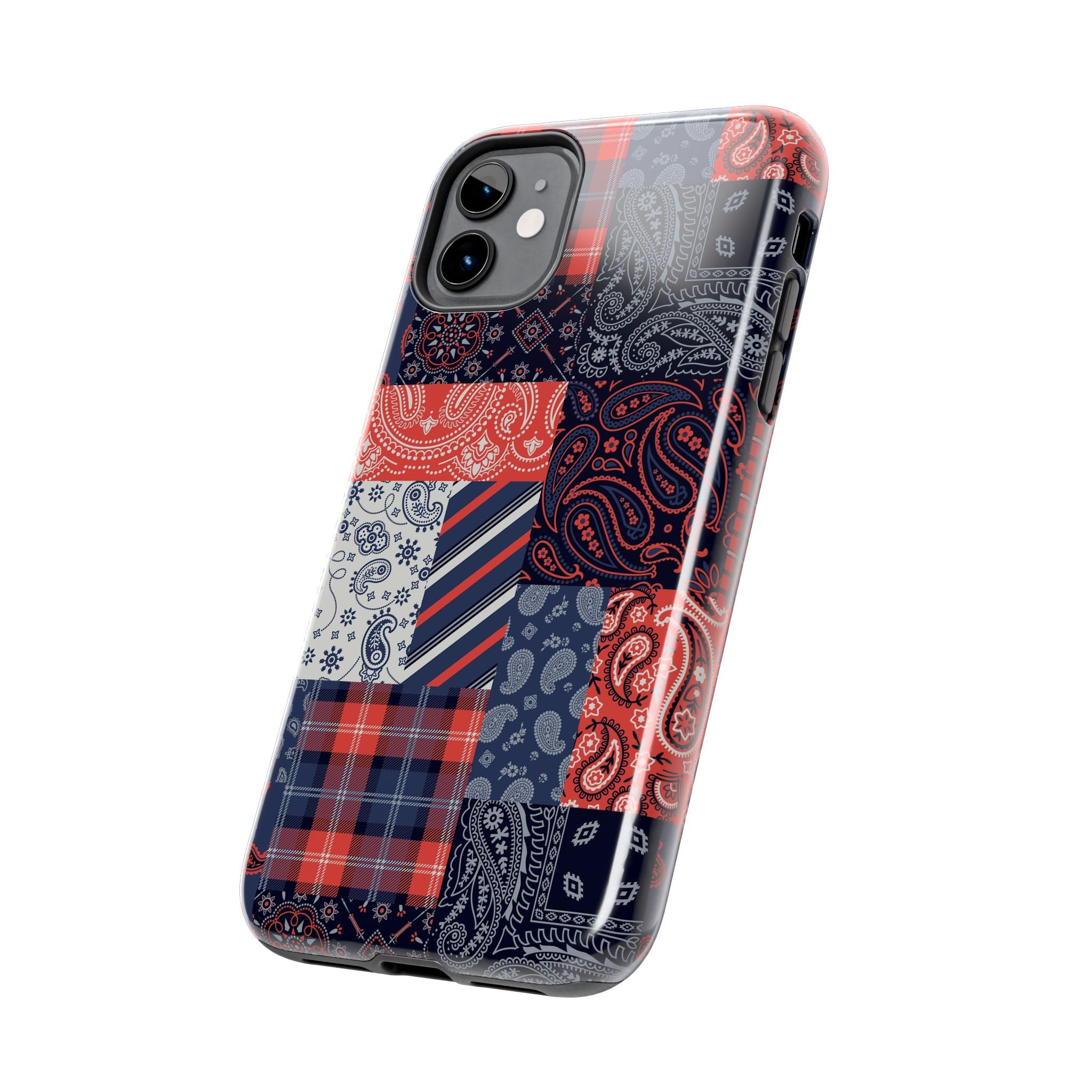 Boho Bandit Bandana Patchwork iPhone Case for iPhone 14 Pro with cute, bookish design.