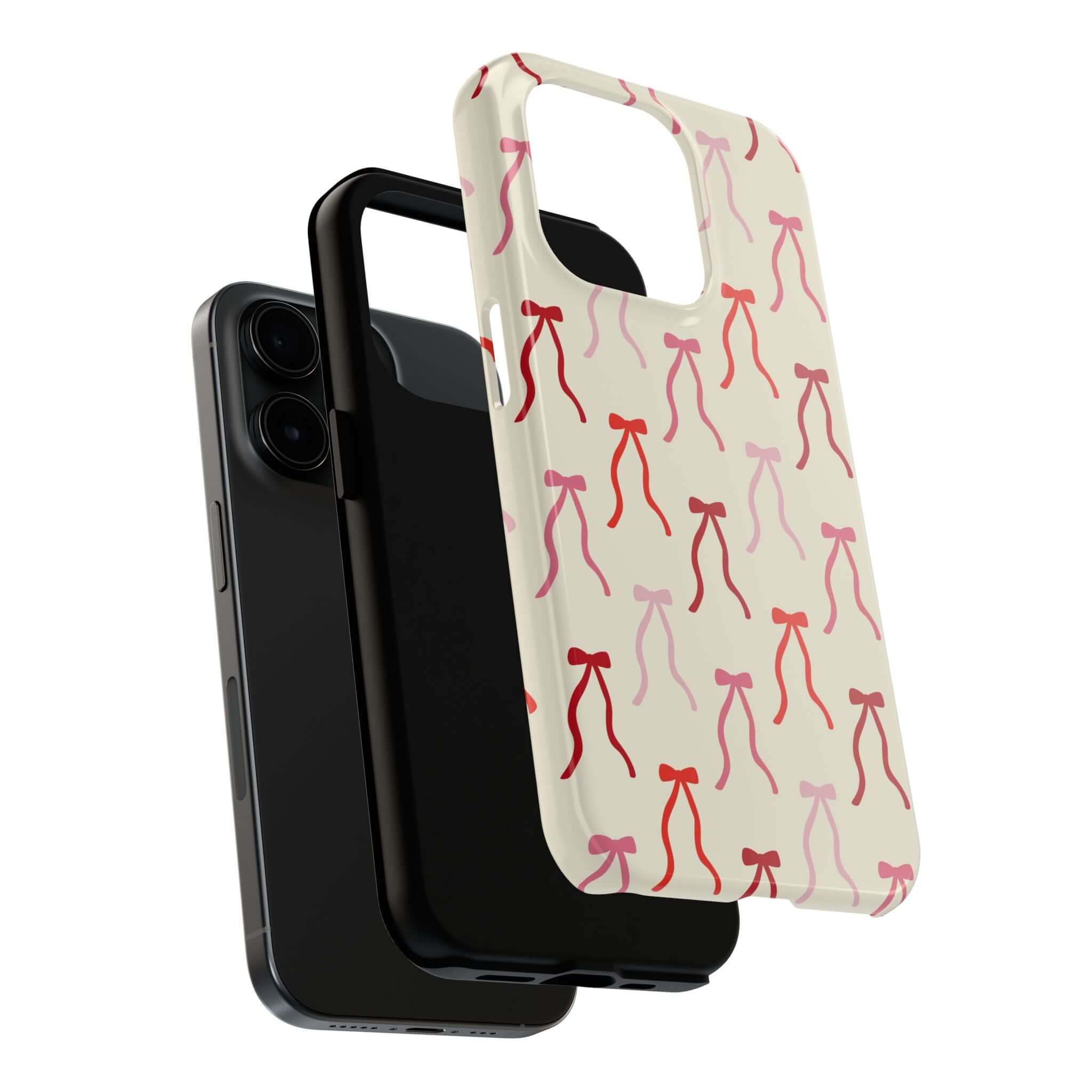 Beige Coquette Case with cute red bow design for iPhone 16, stylish and protective cute phone case.