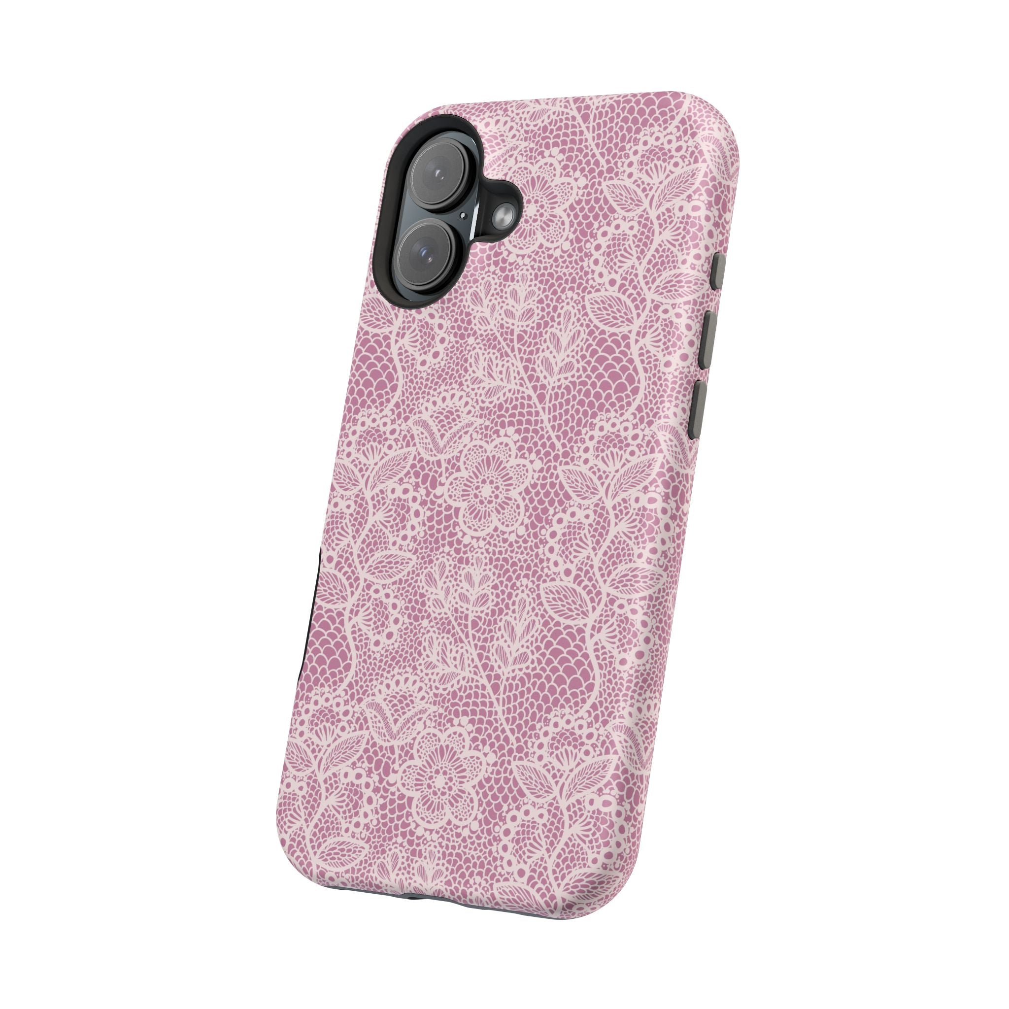 Pink Lace MagSafe iPhone Case with Floral Design, Cute Phone Cover for Country Charm Style and Protection