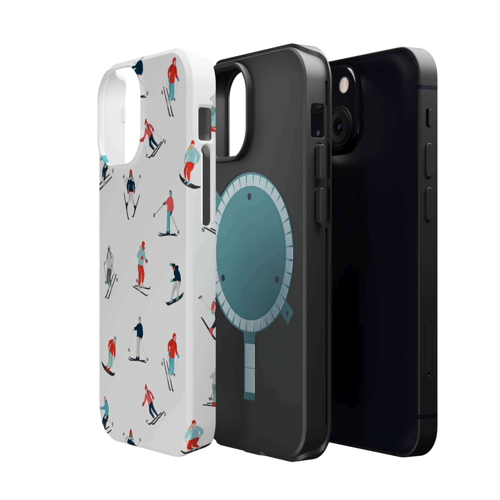 Cute Phone Covers featuring skiing designs, ideal for winter sports lovers with MagSafe compatibility.