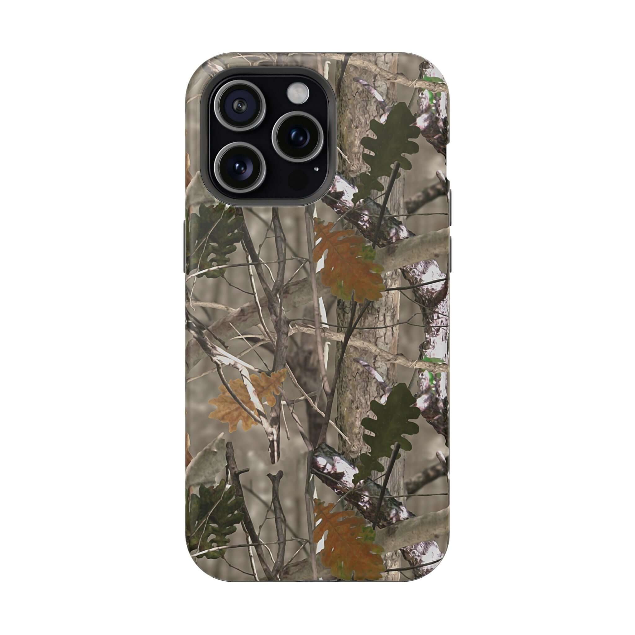 Forest camo phone case for iPhone with MagSafe, featuring cute animal print design and modern fashion style.