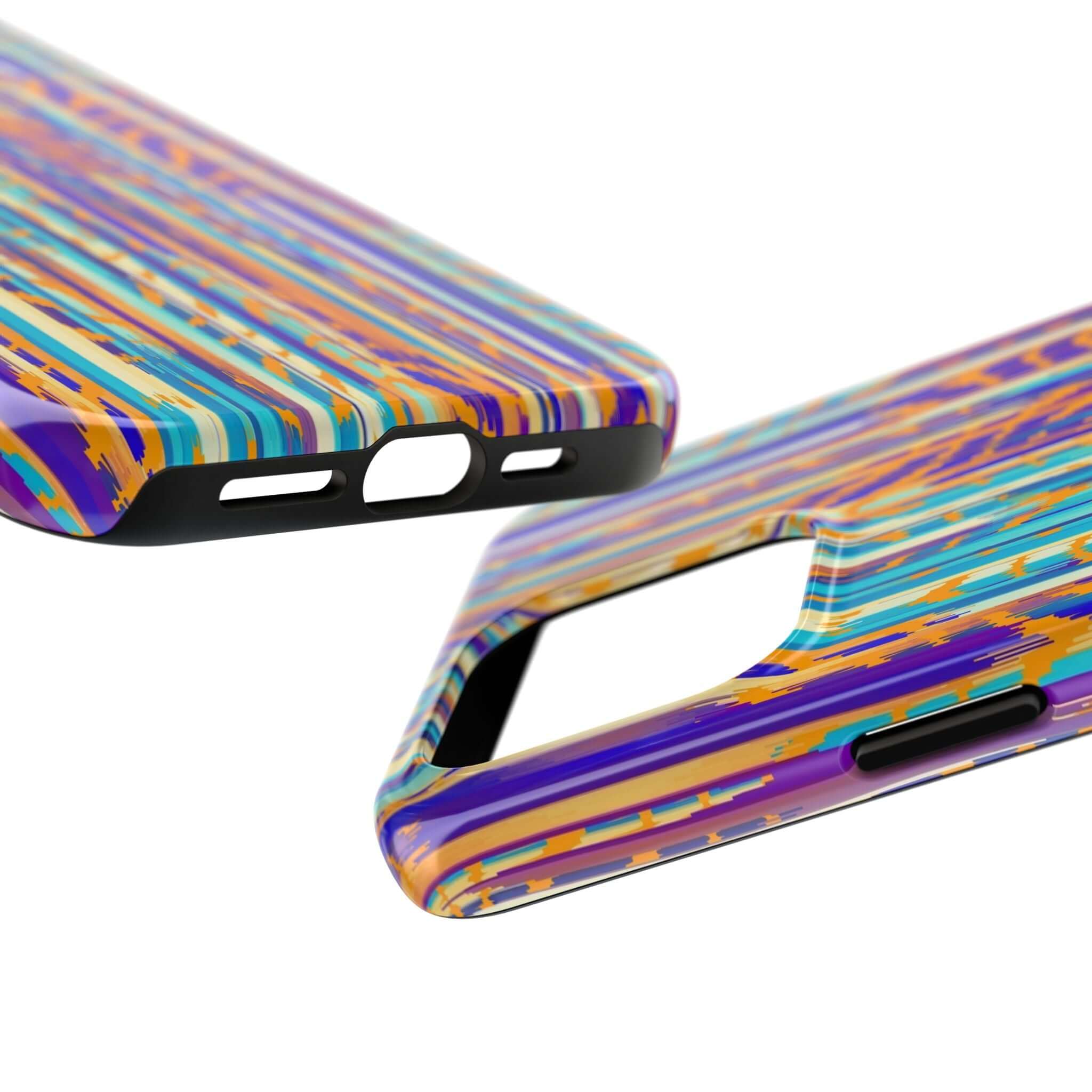 Colorful tie dye iPhone case with abstract pattern, showcasing vibrant hues for a cute and unique phone accessory.