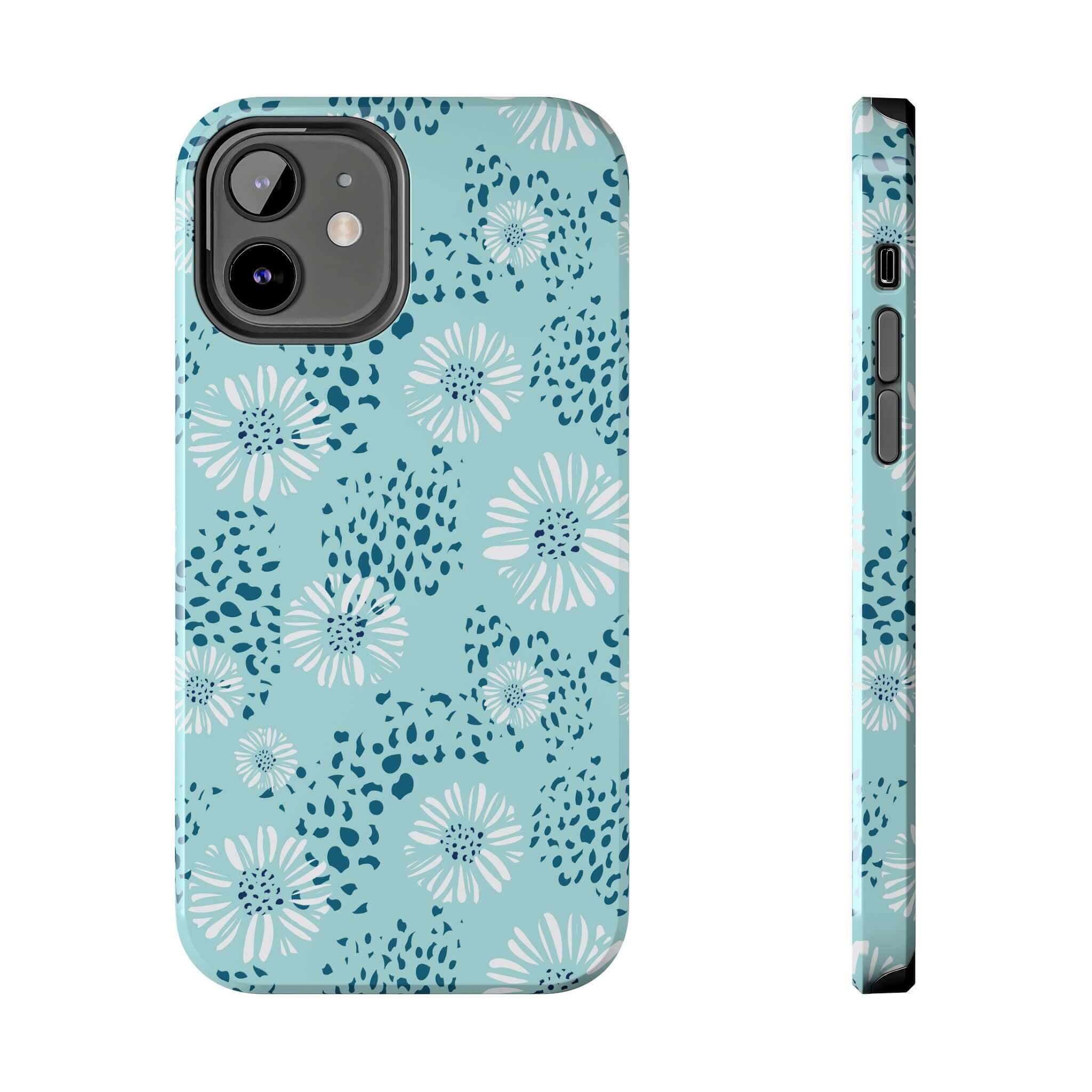 Coastal Aesthetics teal floral beach case for iPhone 14 Pro Max, a cute and colorful summer phone case also fits Samsung S23