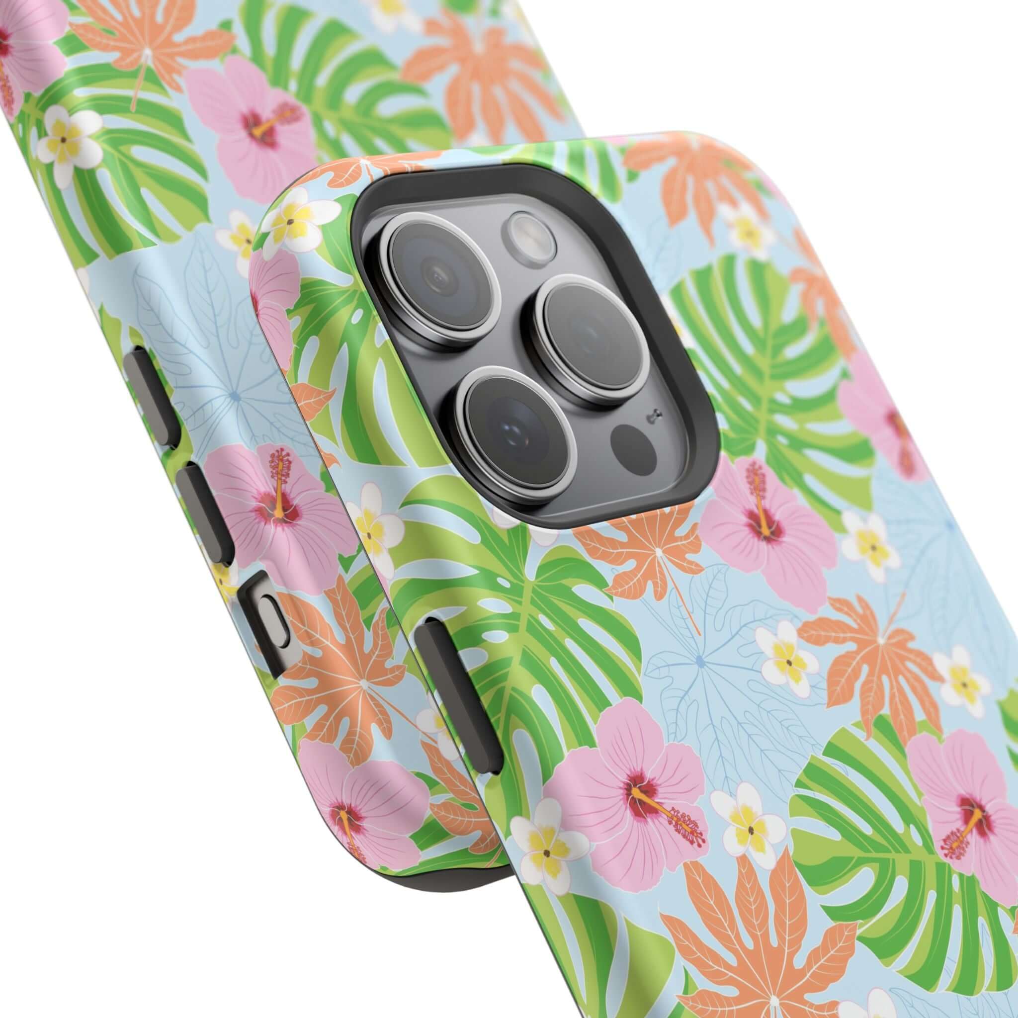 Island Hibiscus MagSafe iPhone 14 Pro case with colorful tropical floral design, cute phone cover.