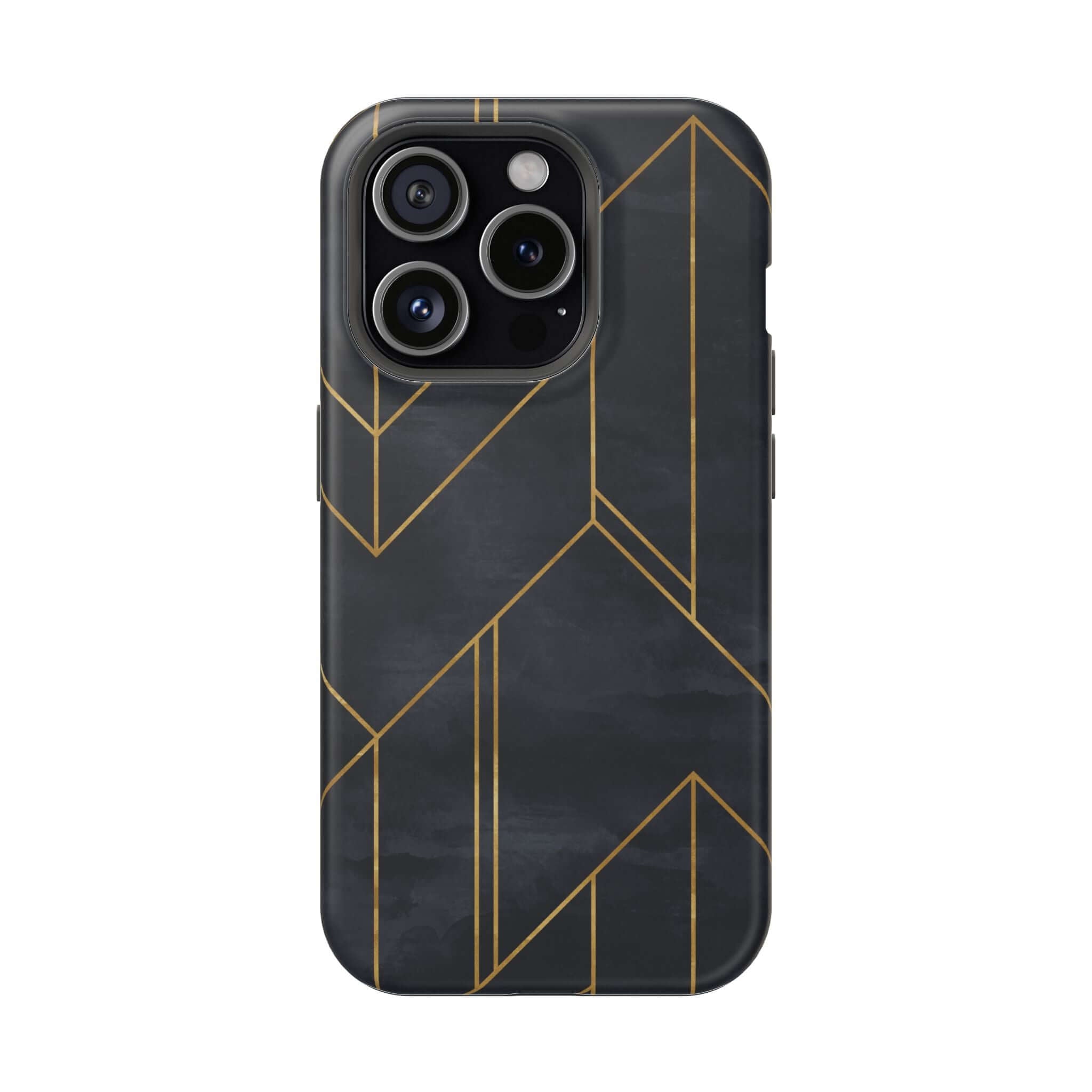 Modern geometric black iPhone case with abstract design, cute and colorful, offering stylish protection for urban vibes.