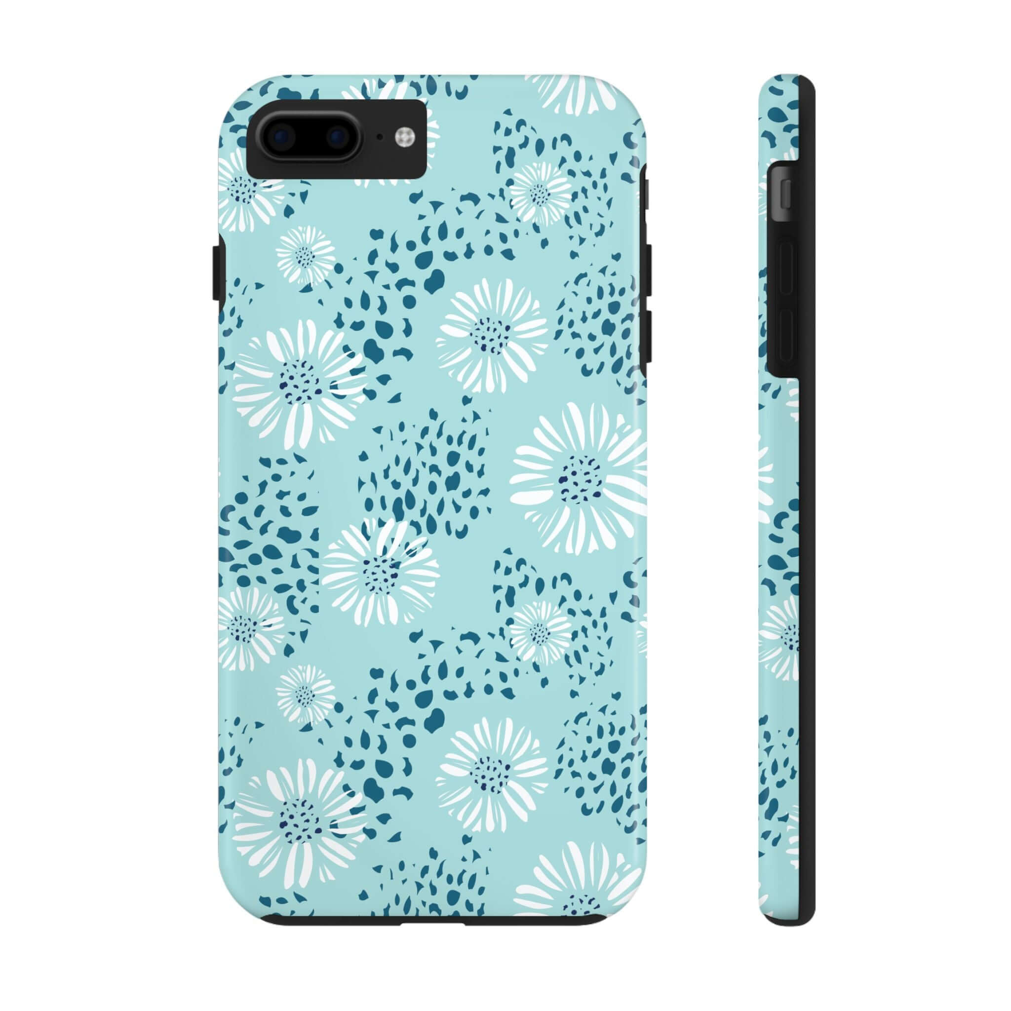 Teal floral beach phone case for iPhone and Samsung with coastal aesthetics design