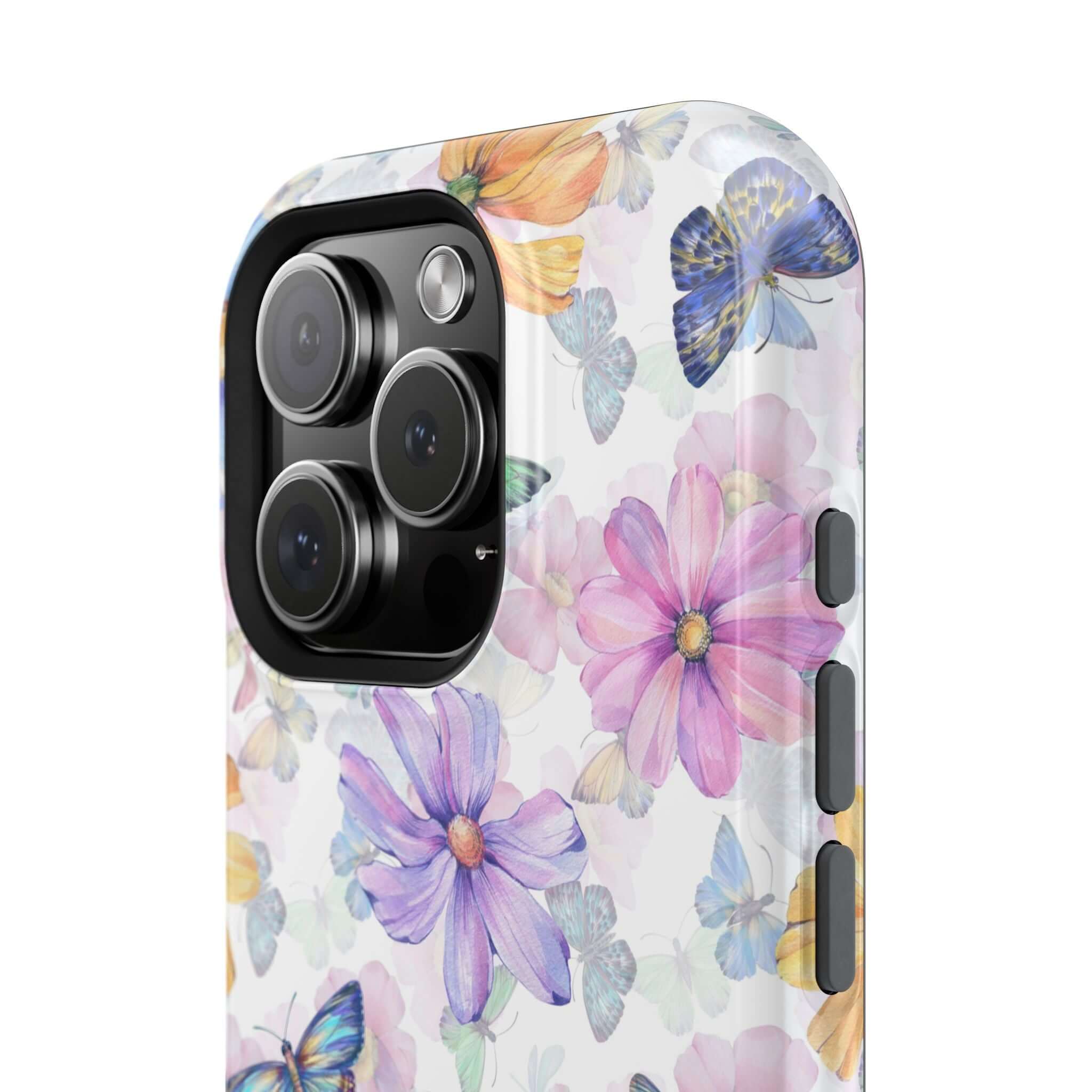 Fluttering Blooms Watercolor Butterfly Case for iPhone 16 with cute butterfly and floral design, MagSafe compatible, protective phone case