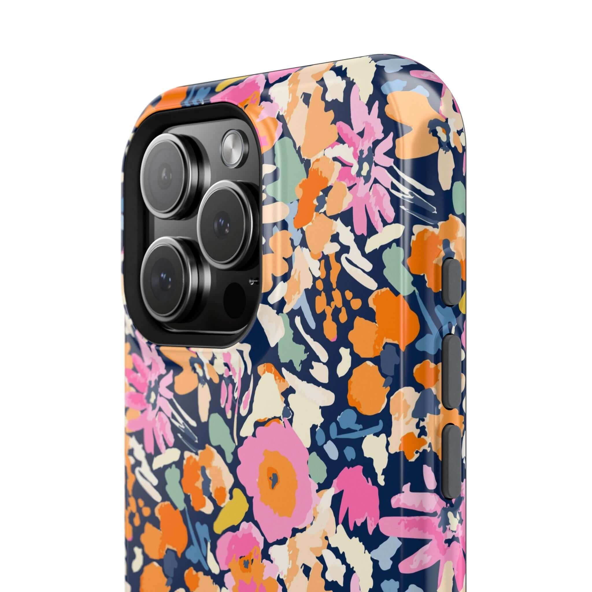 Colorful floral Botanic Burst cute MagSafe iPhone 16 case with vibrant flowers, protective and stylish phone case