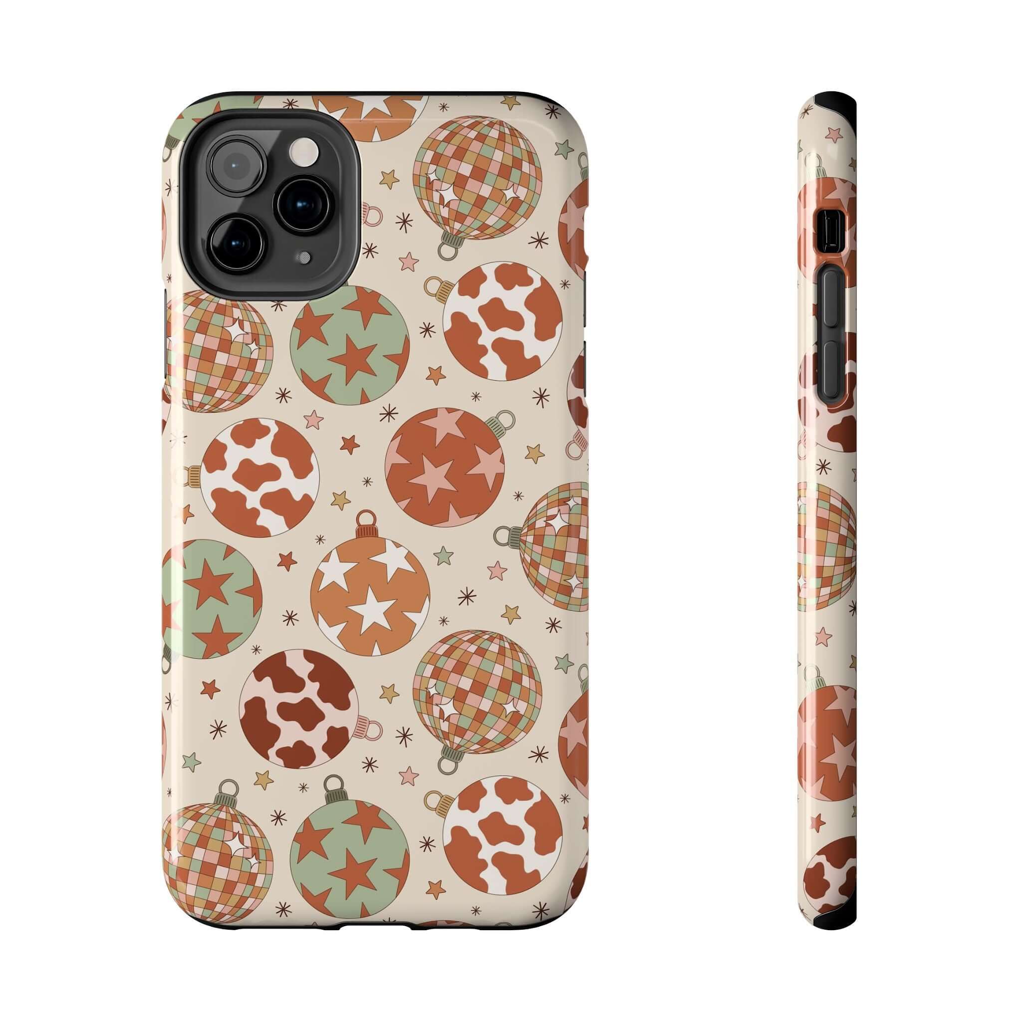 Colorful iPhone case with cowgirl Christmas pattern, perfect cute phone cover for festive and quirky seasonal style.