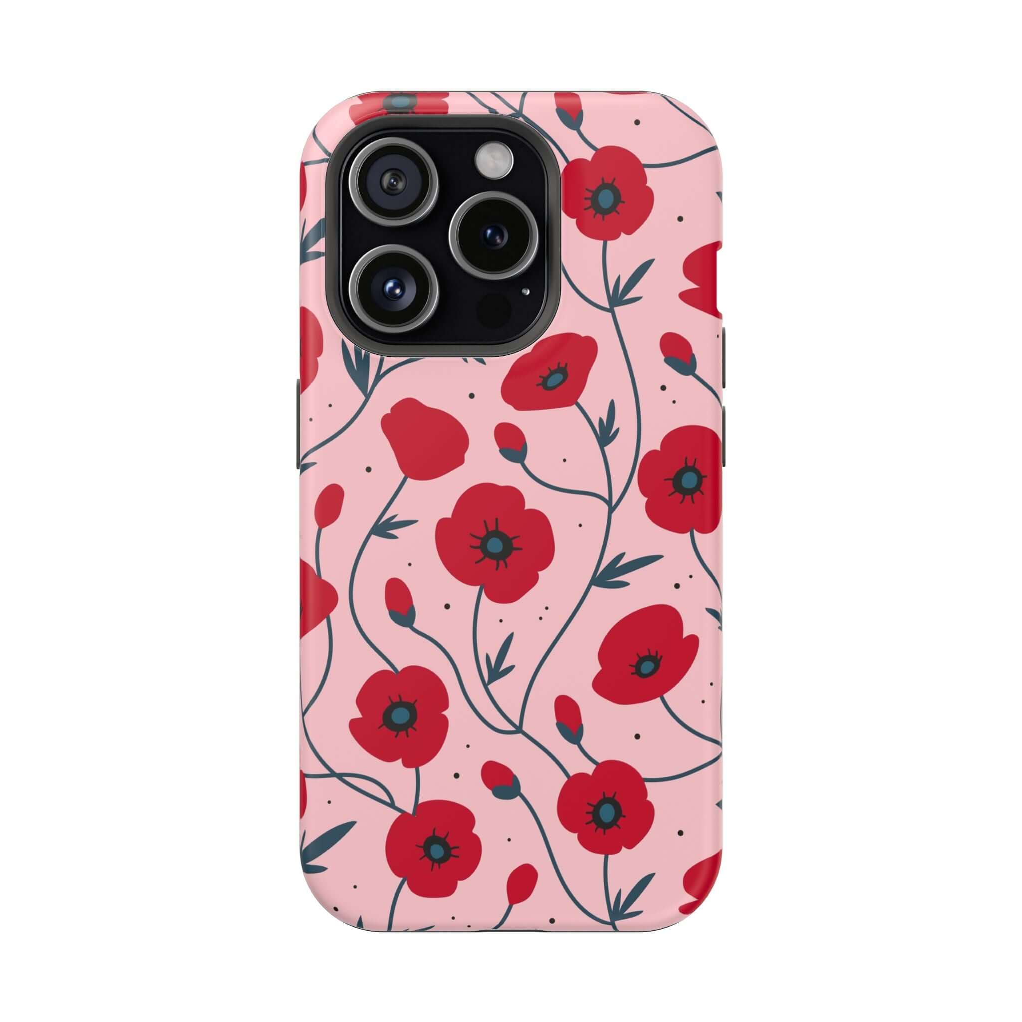 Pink n Poppy pink floral iPhone case with red flowers, offering cute and stylish protection for your phone. Free shipping available.