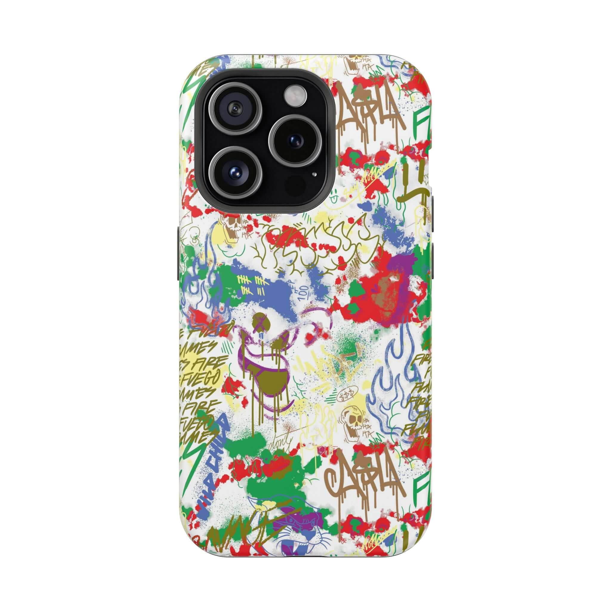 Cute phone cover featuring colorful graffiti design, perfect for iPhone protection and art lovers.