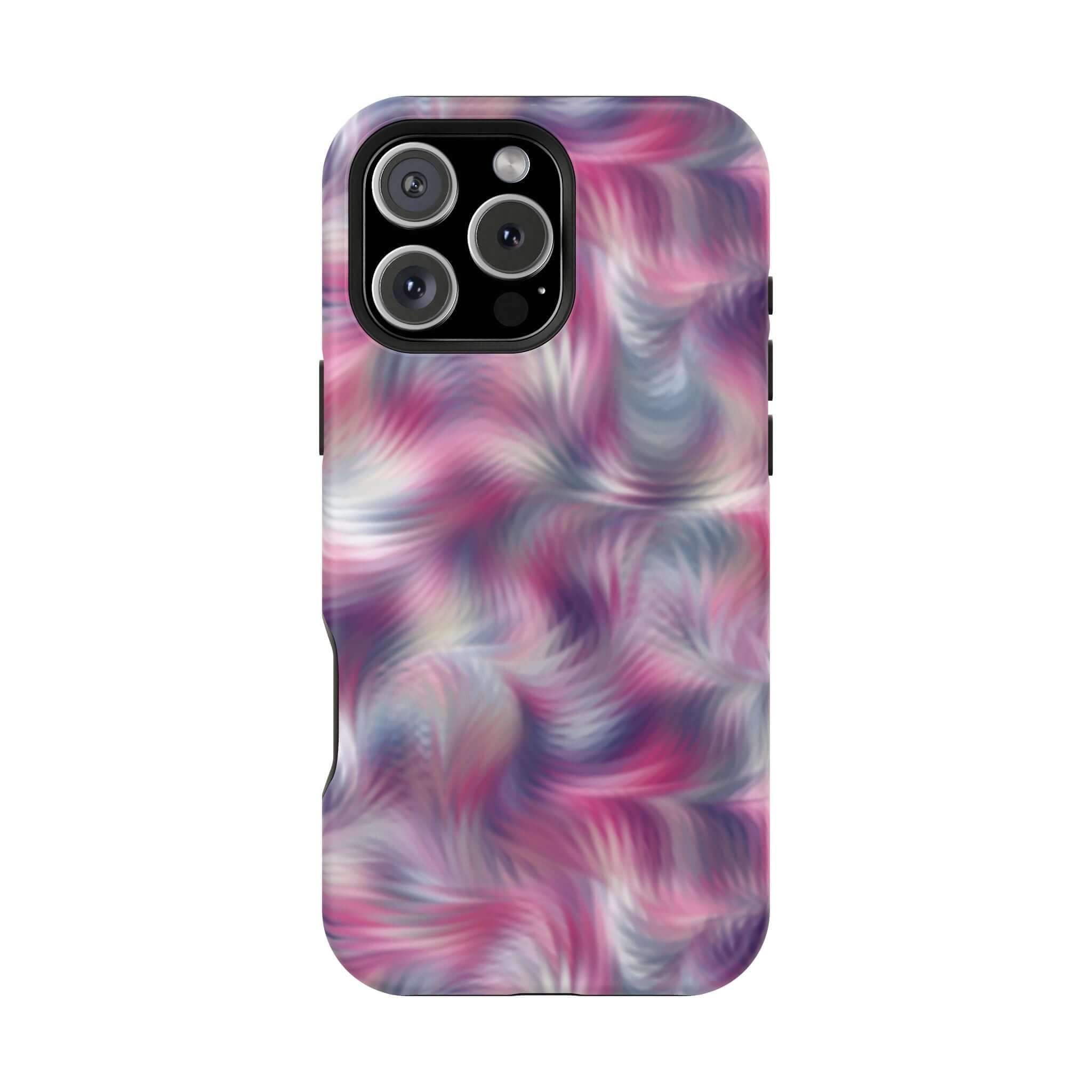 Loosing Sight purple abstract MagSafe iPhone case with cute tie dye swirl design, unique and quirky phone cover.