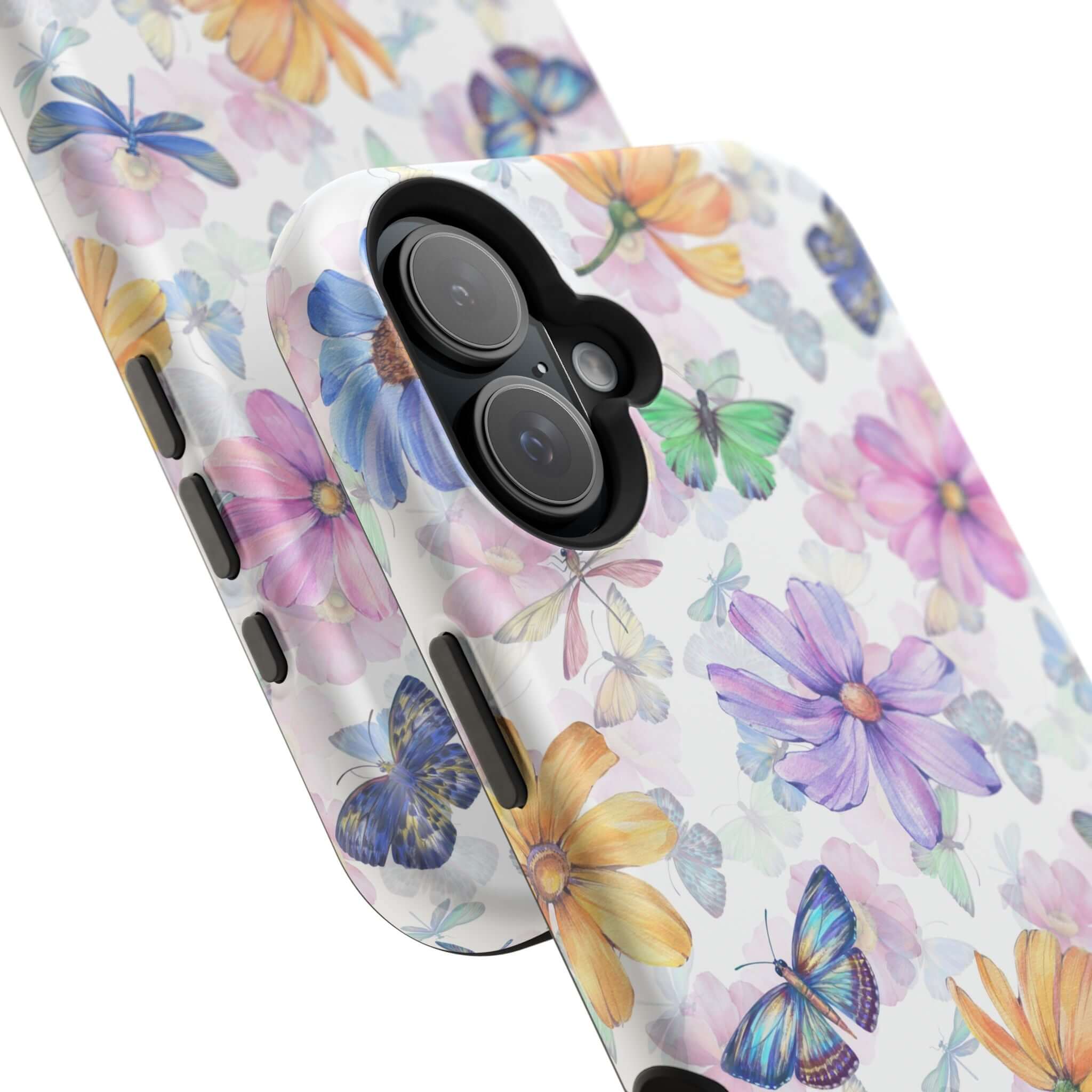 Cute MagSafe iPhone case with watercolor butterfly and floral design for iPhone 16 - protective and stylish phone case.