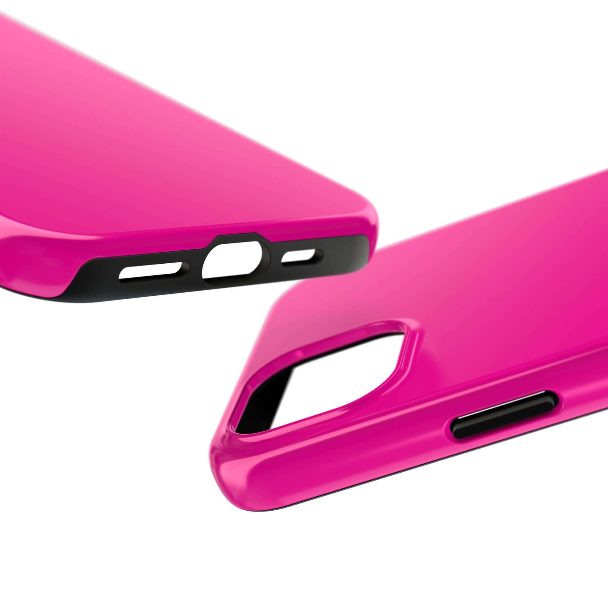 Neon pink iPhone case showcasing camera and port cutouts from the cutest phone case website with free shipping.