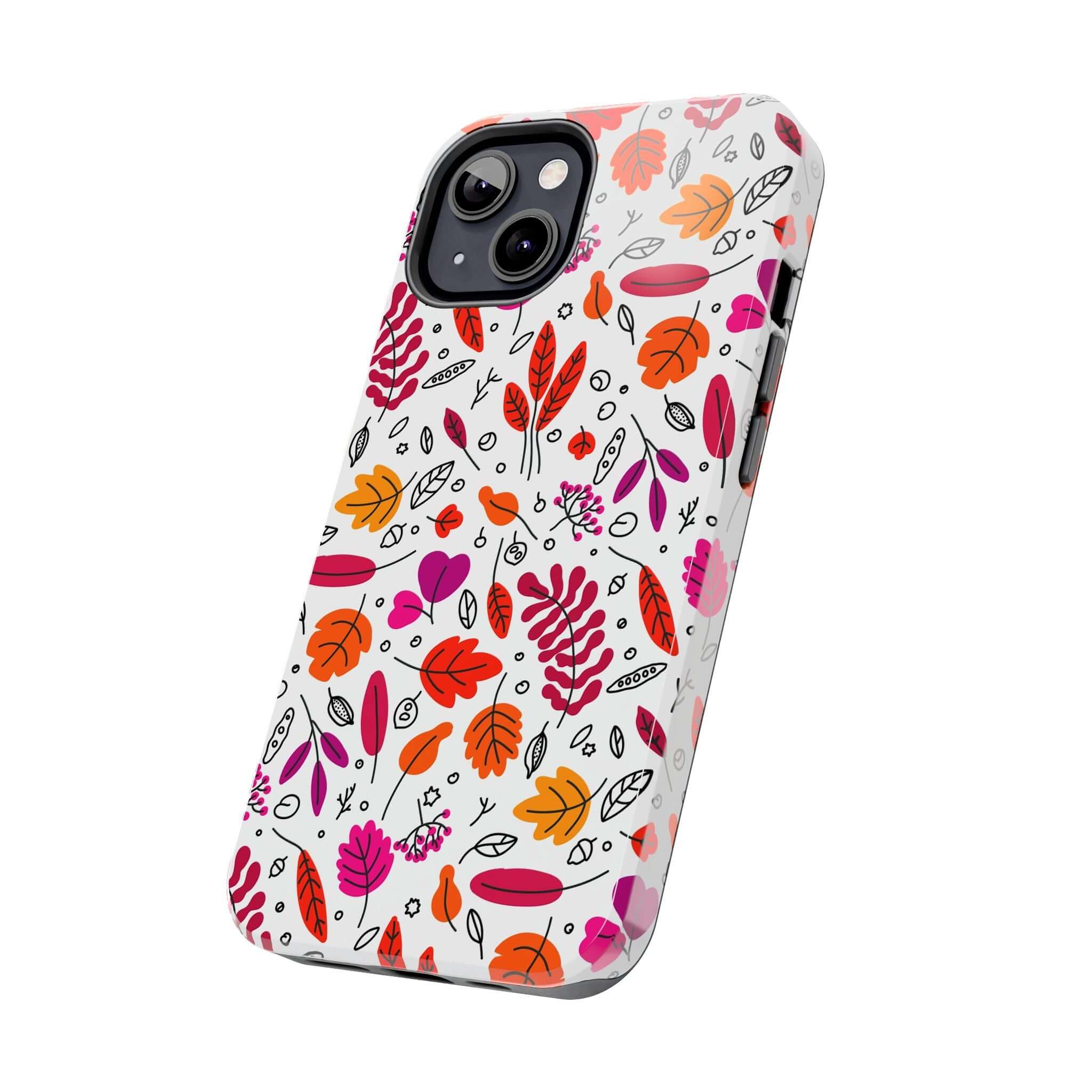 Fall Leaves Case on iPhone with colorful autumn leaf design, perfect for Halloween, cute and stylish fall iPhone case.