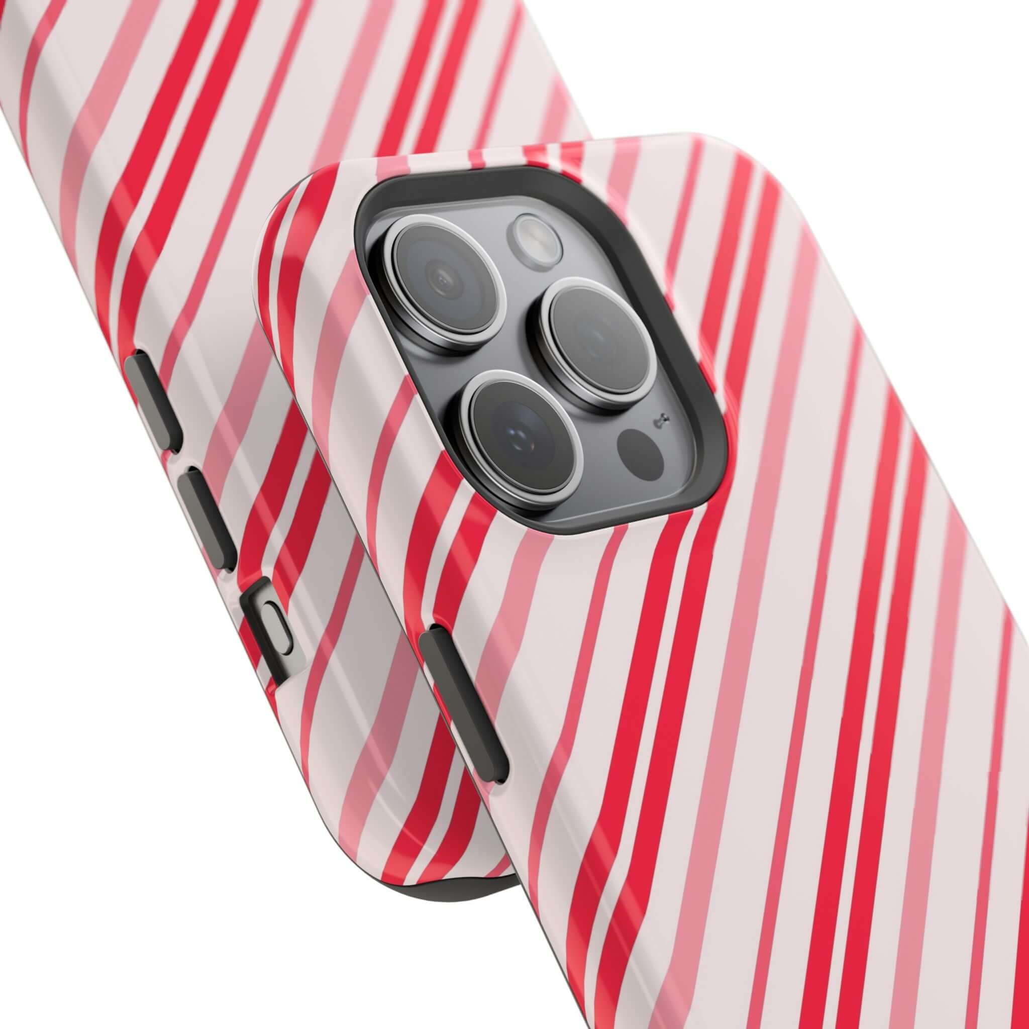 Festive Candy Cane MagSafe Case with red and white stripes, perfect christmas and holiday phone cover with cute design.