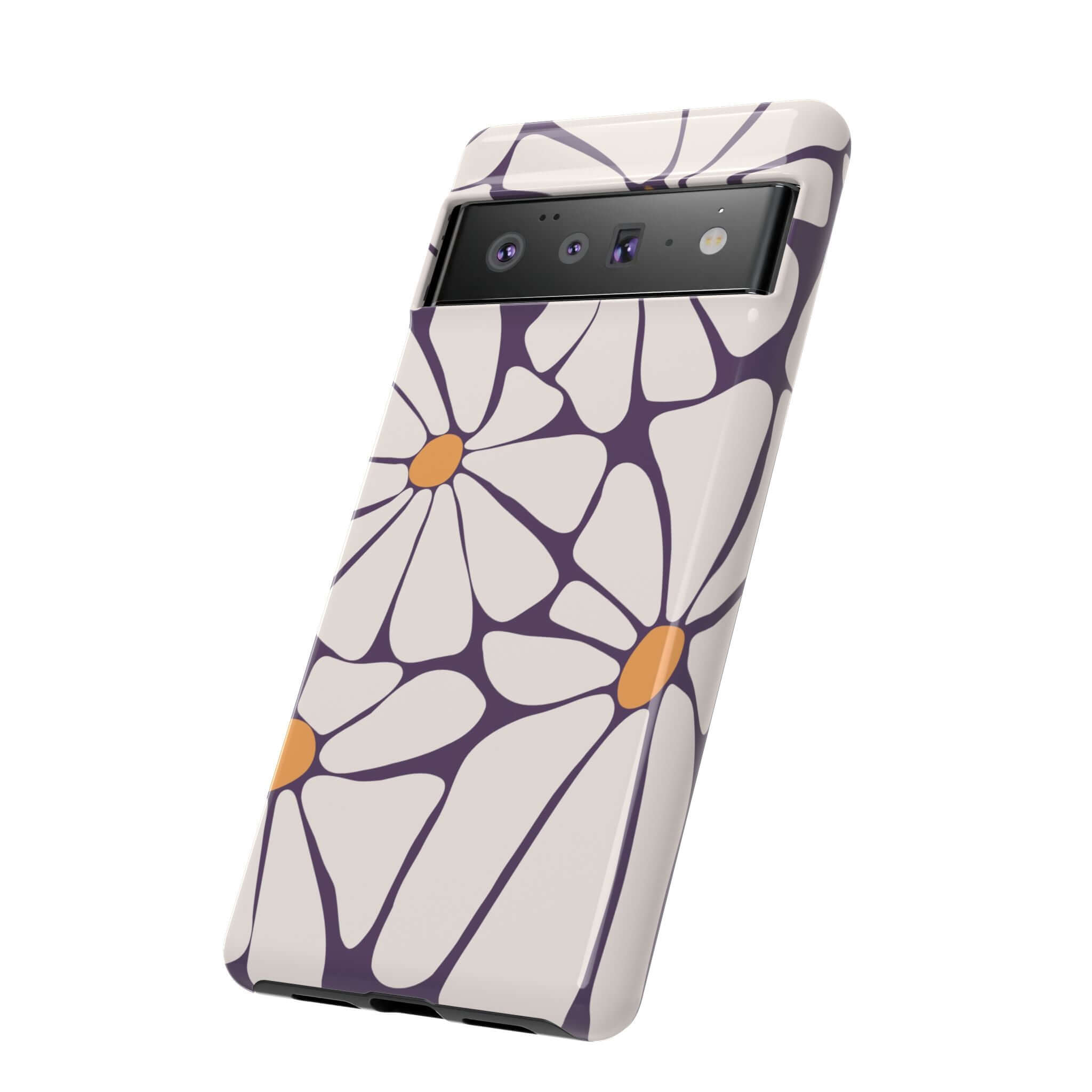 Purple Haze retro flower phone case for Samsung and Pixel devices, cute and stylish iPhone 14 case with protective floral design