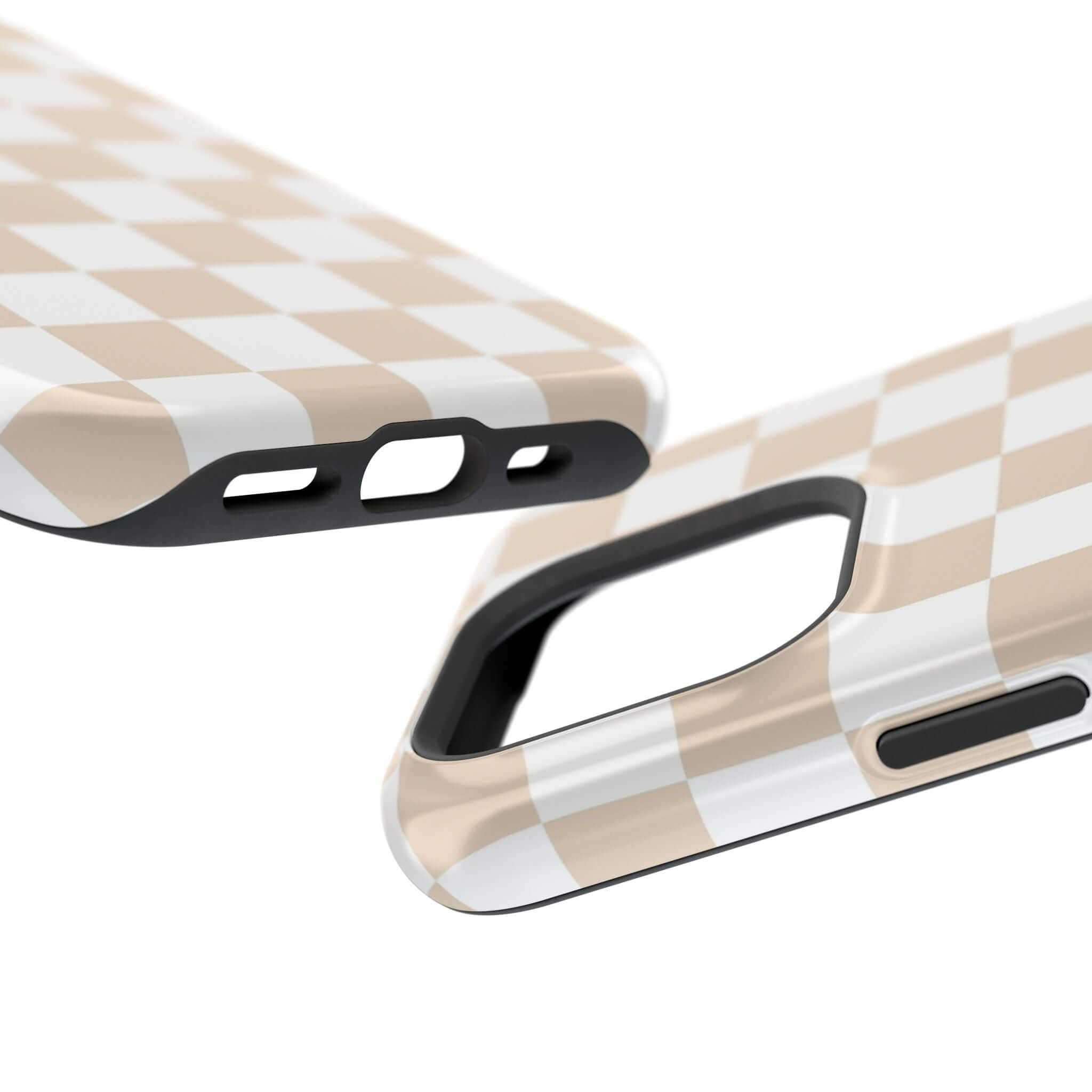 Cute MagSafe iPhone 16 case in cream checkered print, cute protective phone case in stylish beige checkered design