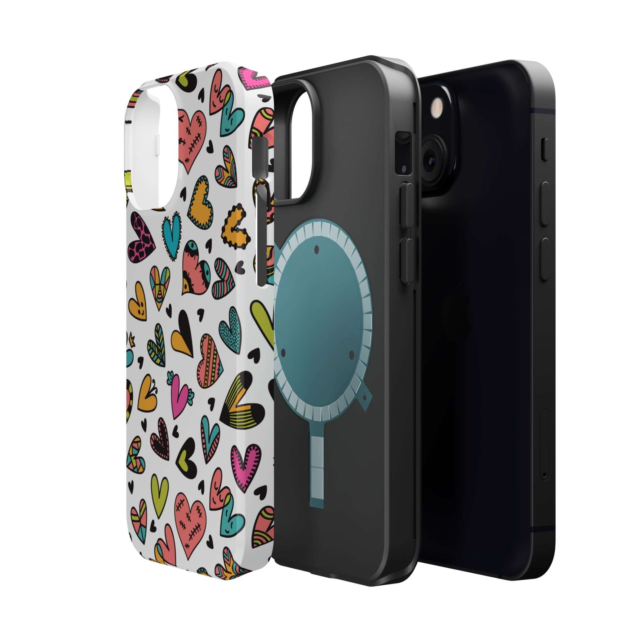 Colorful hearts design iPhone case, cute phone case brands, free shipping, Kaleidoscope of Hearts, iPhone cases with flowers