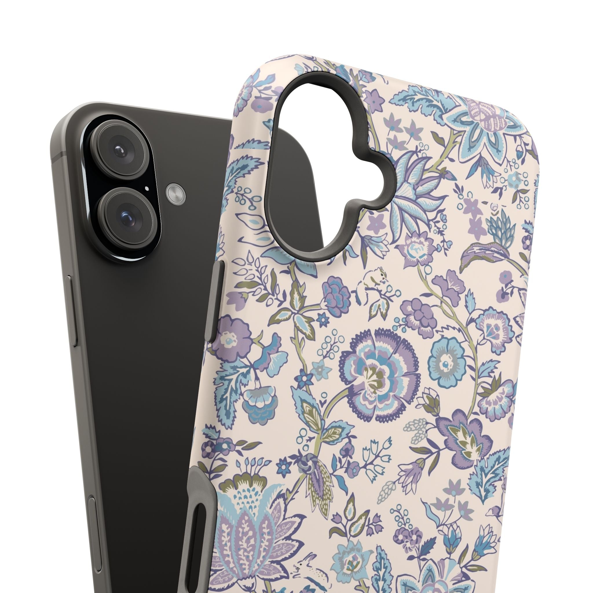 Blue CottageCore Garden Strolls MagSafe iPhone Case with floral design, a cute phone cover to protect and style your device.