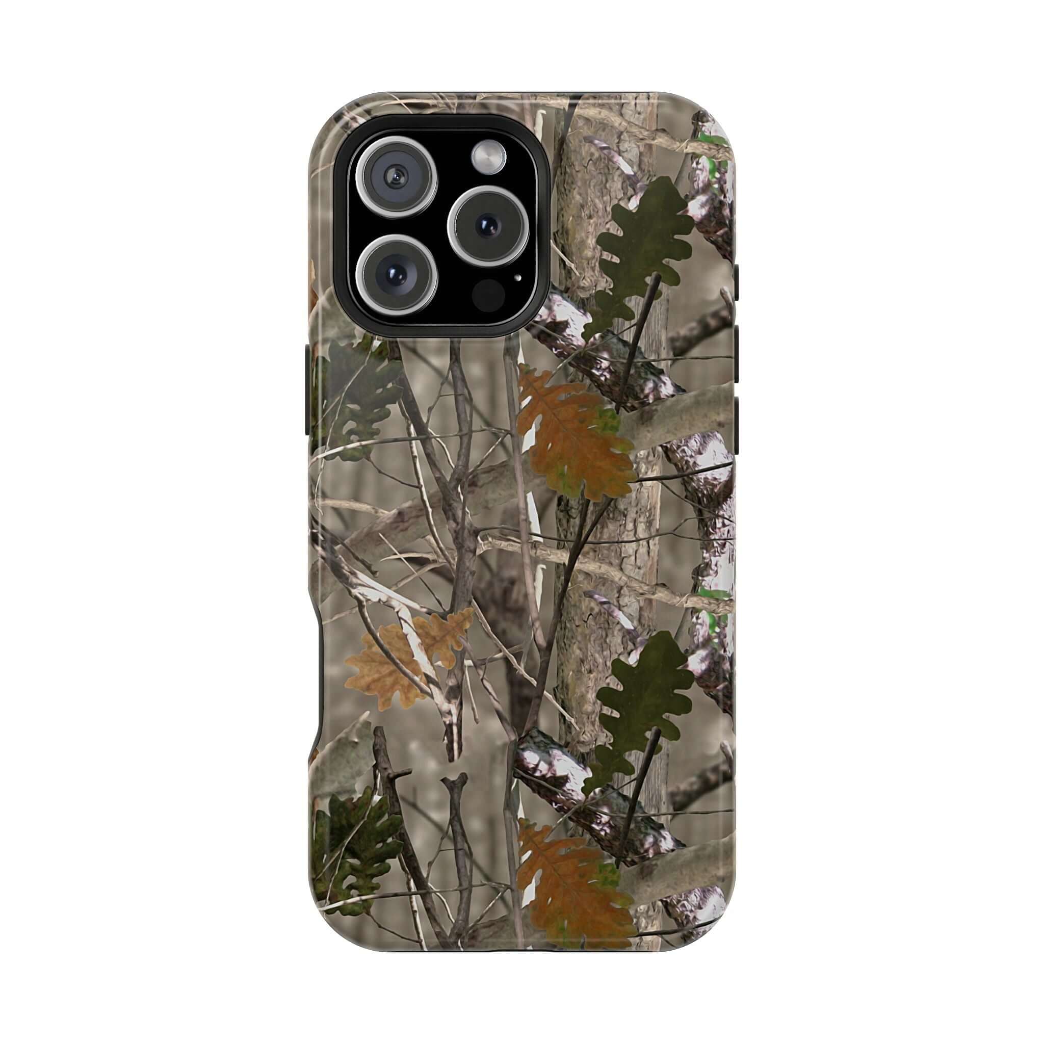 Modern phone case with forest camo design, perfect cute MagSafe case for animal print iPhone lovers, enhancing quirky style.