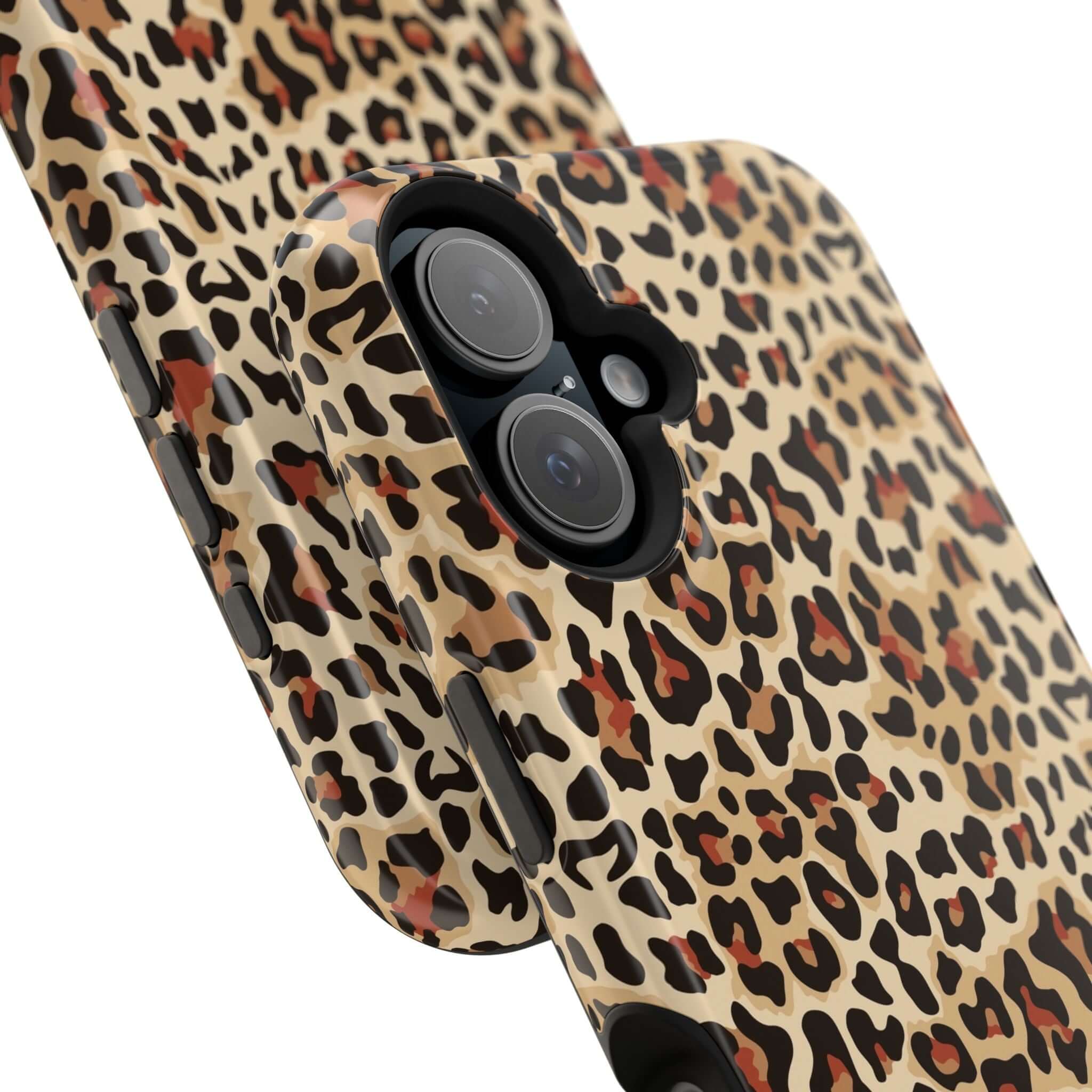 Wildly Chic leopard print MagSafe iPhone case, colorful and cute with abstract design, offering stylish protection.