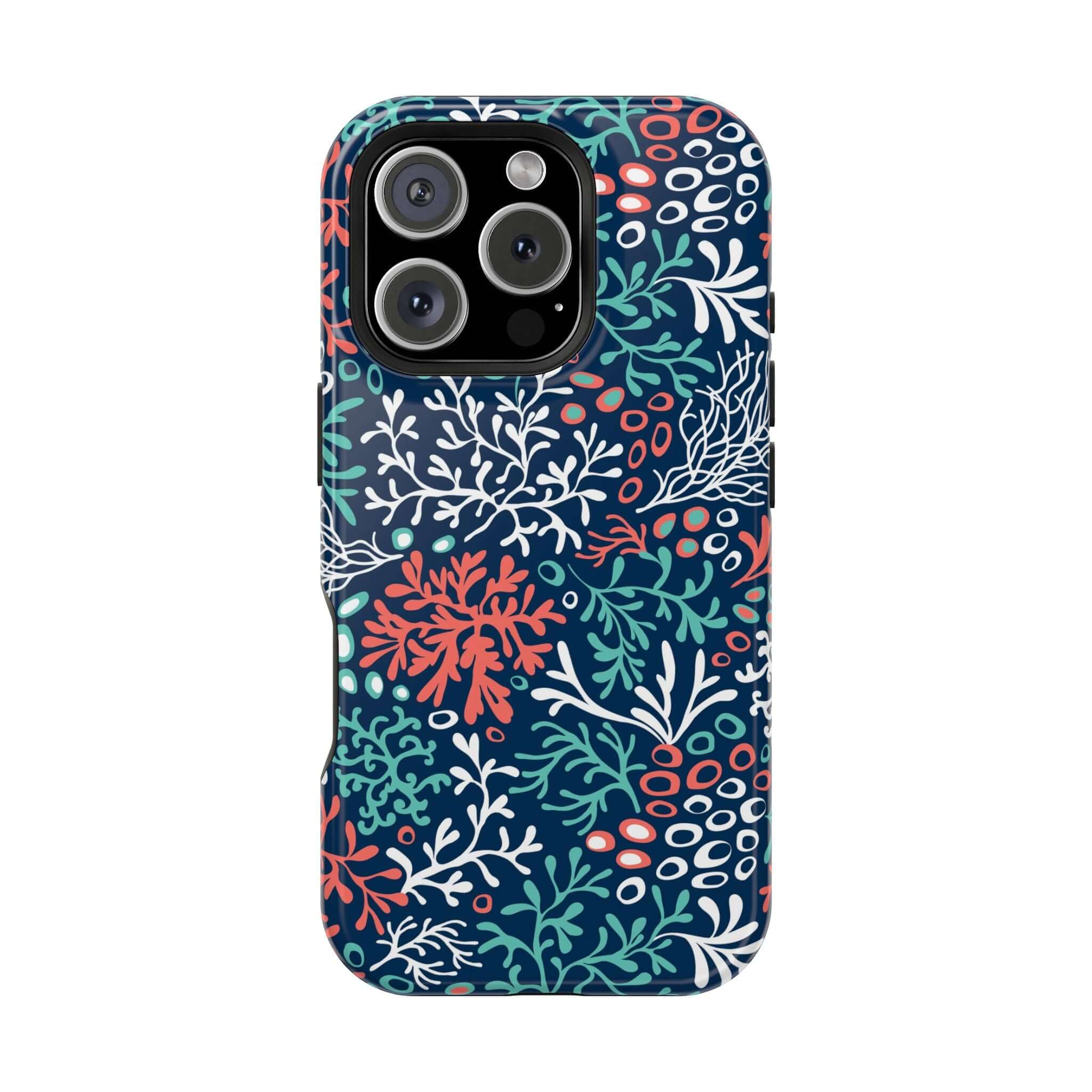 Colorful coral reef print iPhone 16 case, cute phone case with beachy design for stylish protection.