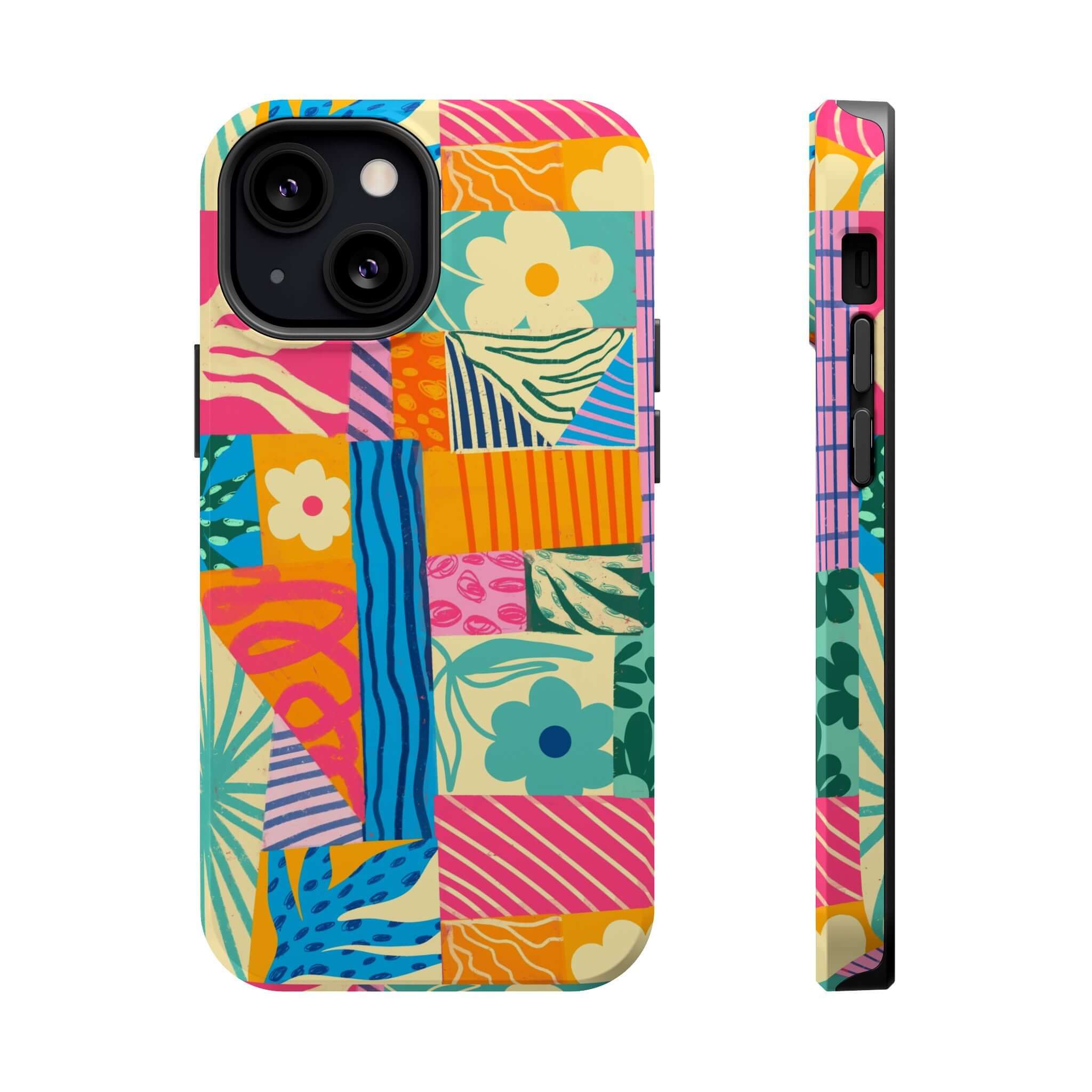 Colorful Patchwork iPhone Case for iPhone 16, perfect for beach lovers. Cute phone case adds a playful style and vibrant design.