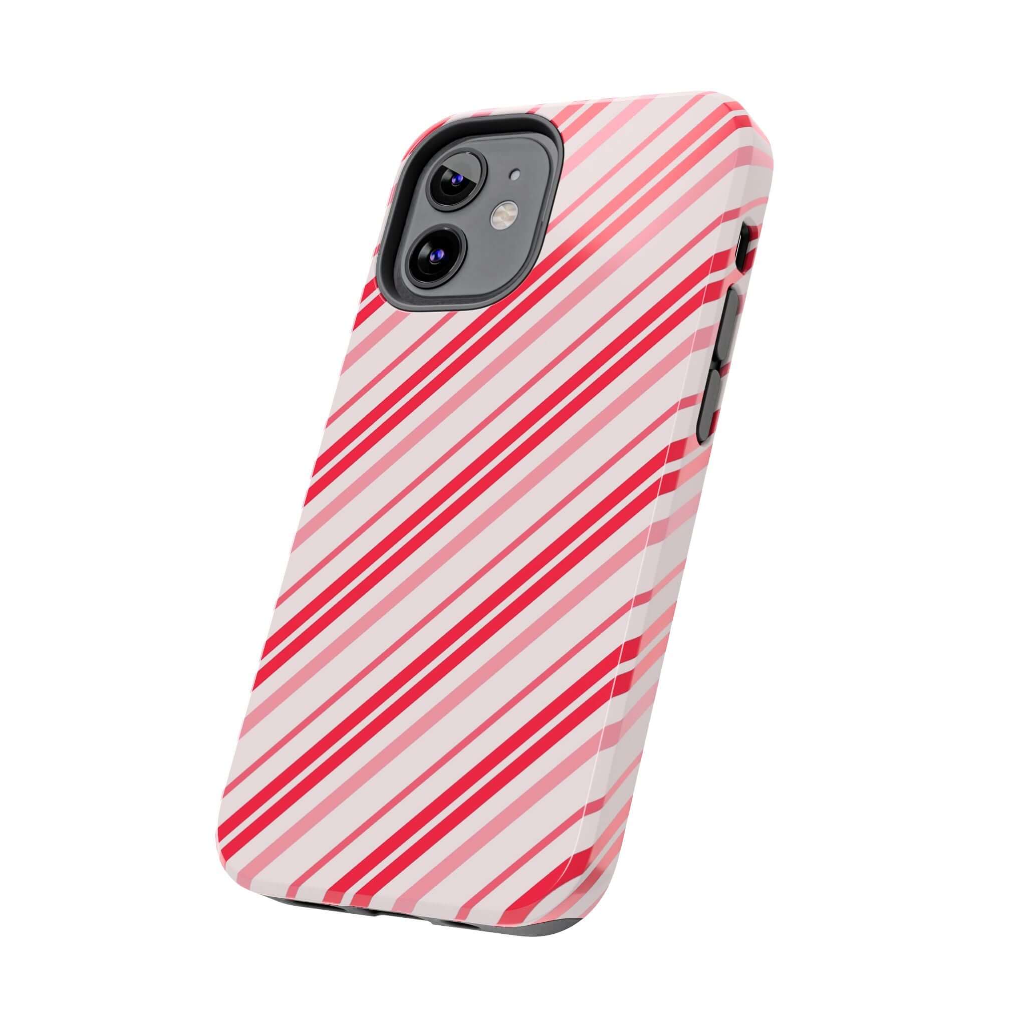 Candy Cane Cutie striped phone case with festive holiday red and white design, ideal custom iPhone case for cute holiday style.