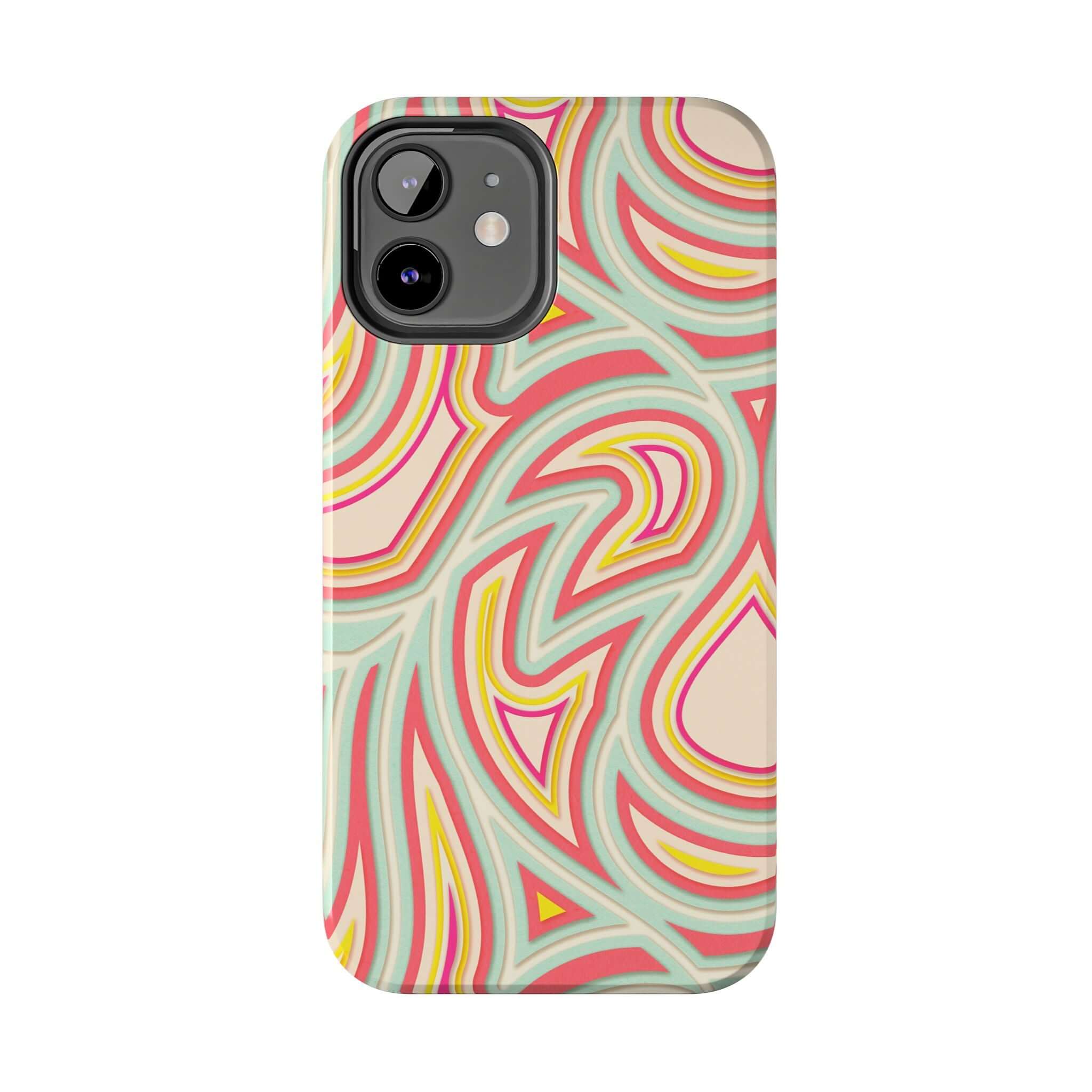 Groovy Waves Retro Abstract Phone Case with colorful swirl patterns for iPhone and Samsung. Cute phone cover with vibrant retro design.