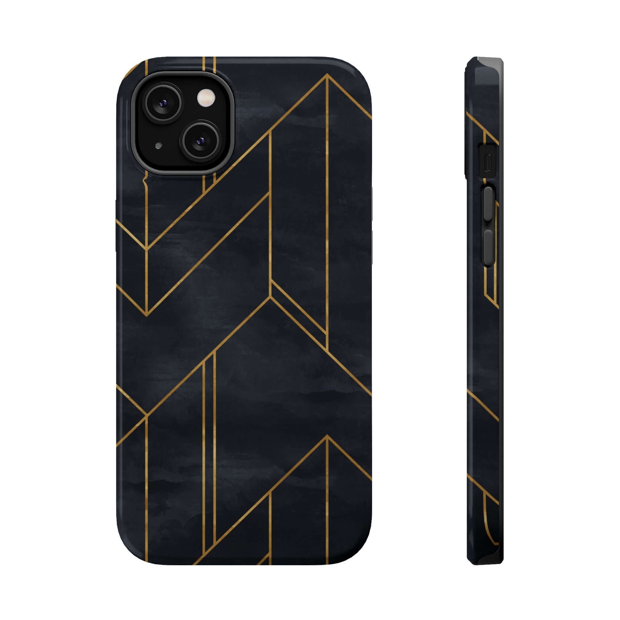 Urban Vibe geometric iPhone case, sleek black design, modern abstract pattern, cute and colorful phone case for stylish protection.