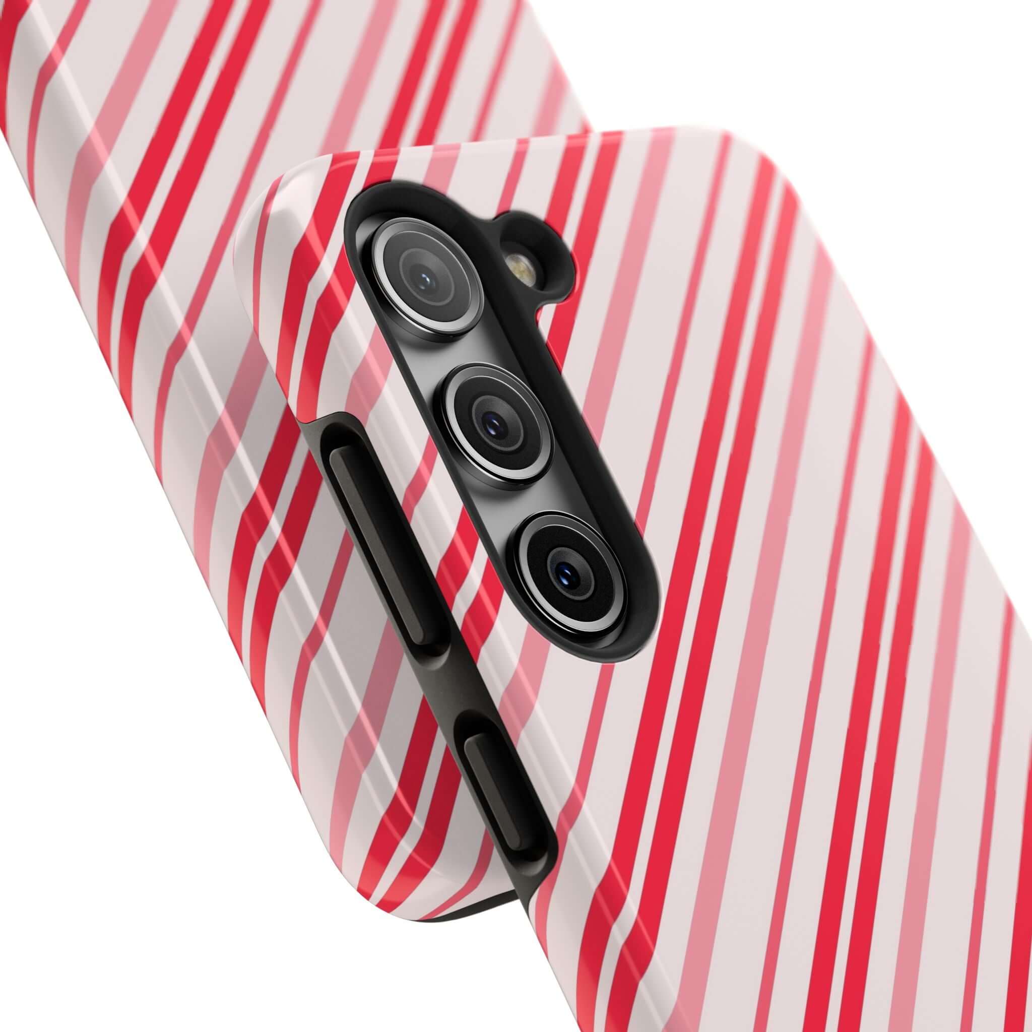 Candy Cane Cutie striped holiday phone case, featuring festive red and white design. Perfect cute iPhone case for Christmas season.