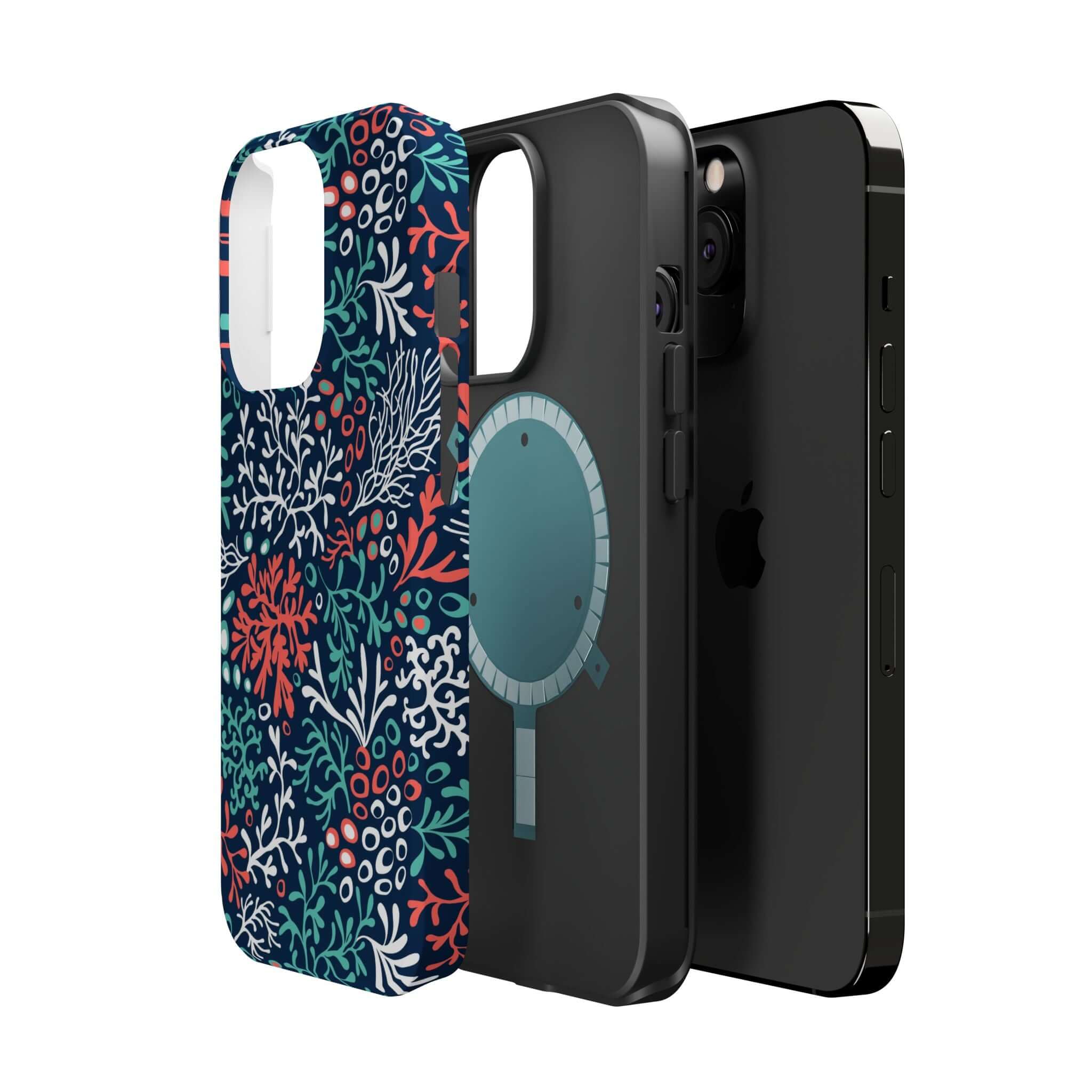 Colorful coral reef iPhone 16 case featuring a cute beachy design, providing stylish protection for your device.