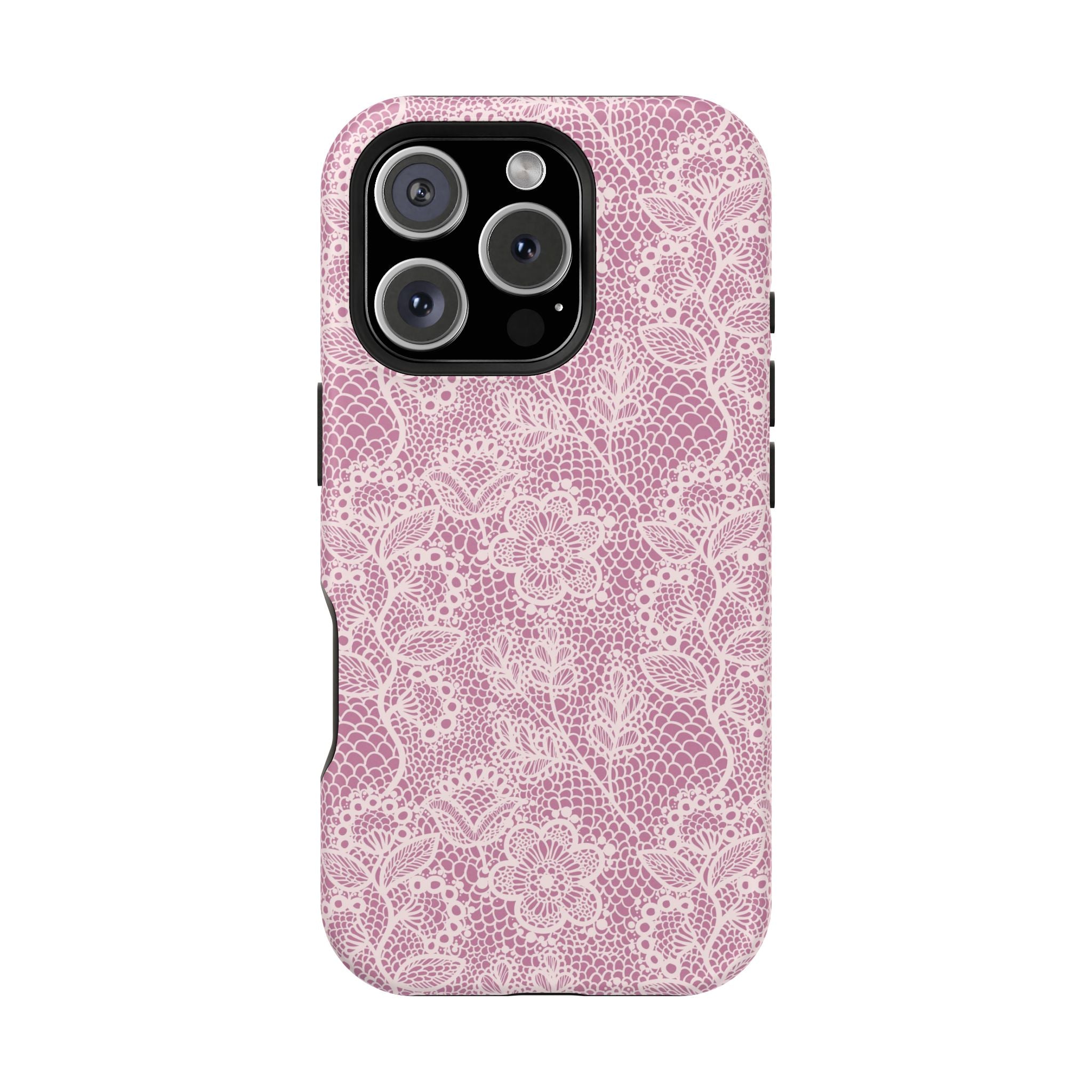 Pink Lace MagSafe iPhone Case with Floral Design - Cute Phone Cover with Country Charm for Stylish Protection