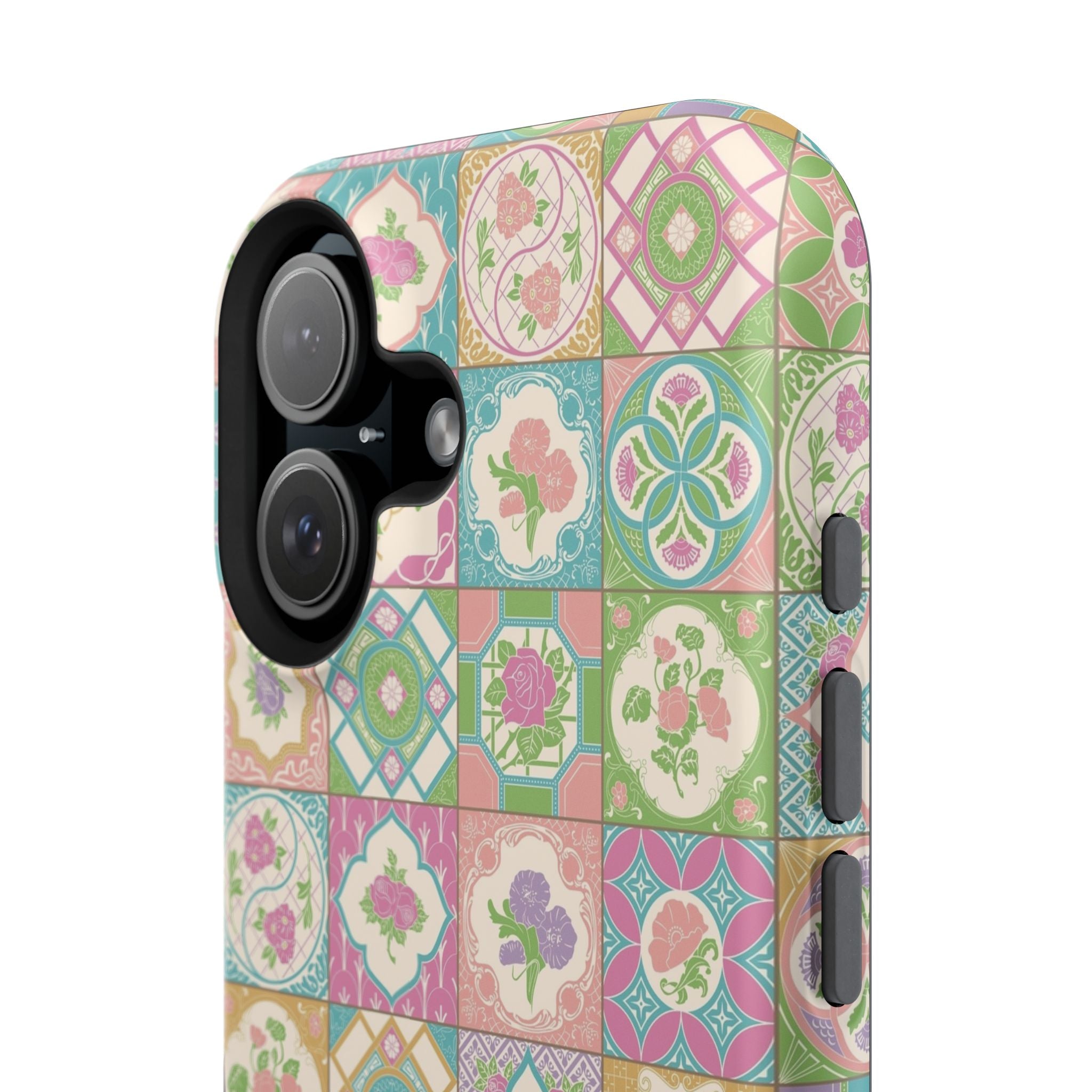 Colorful Peranakan Bloom iPhone case with Nyonya tile floral patterns, a cute phone cover from the best phone case brand.