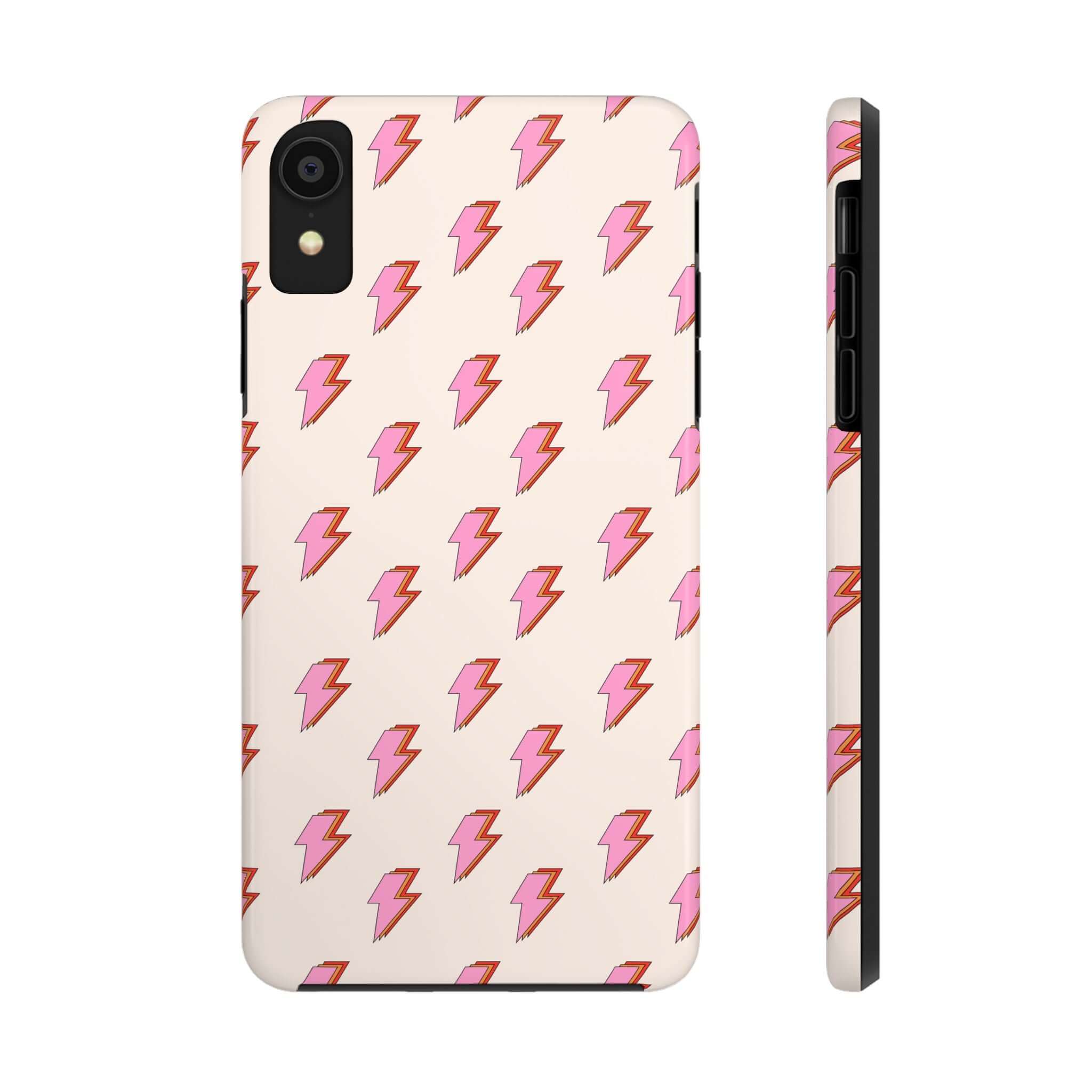 Cute iPhone Lighting Bolt Case for iPhone 14 and 15 with Pink Bolts - Electric Vibes Design