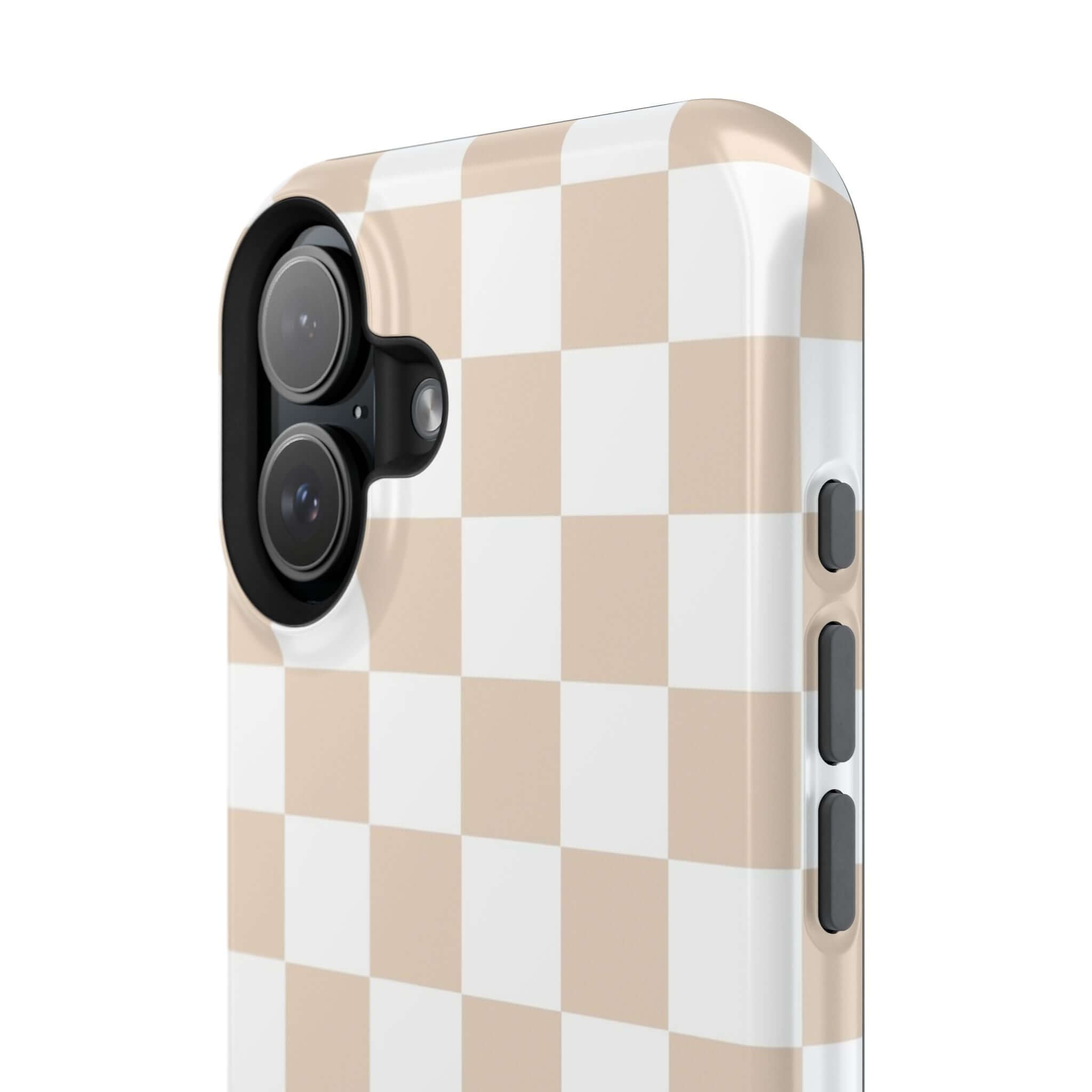 Cream checkered MagSafe iPhone case with beige classic print, offering trendy and cute protection for iPhone 16