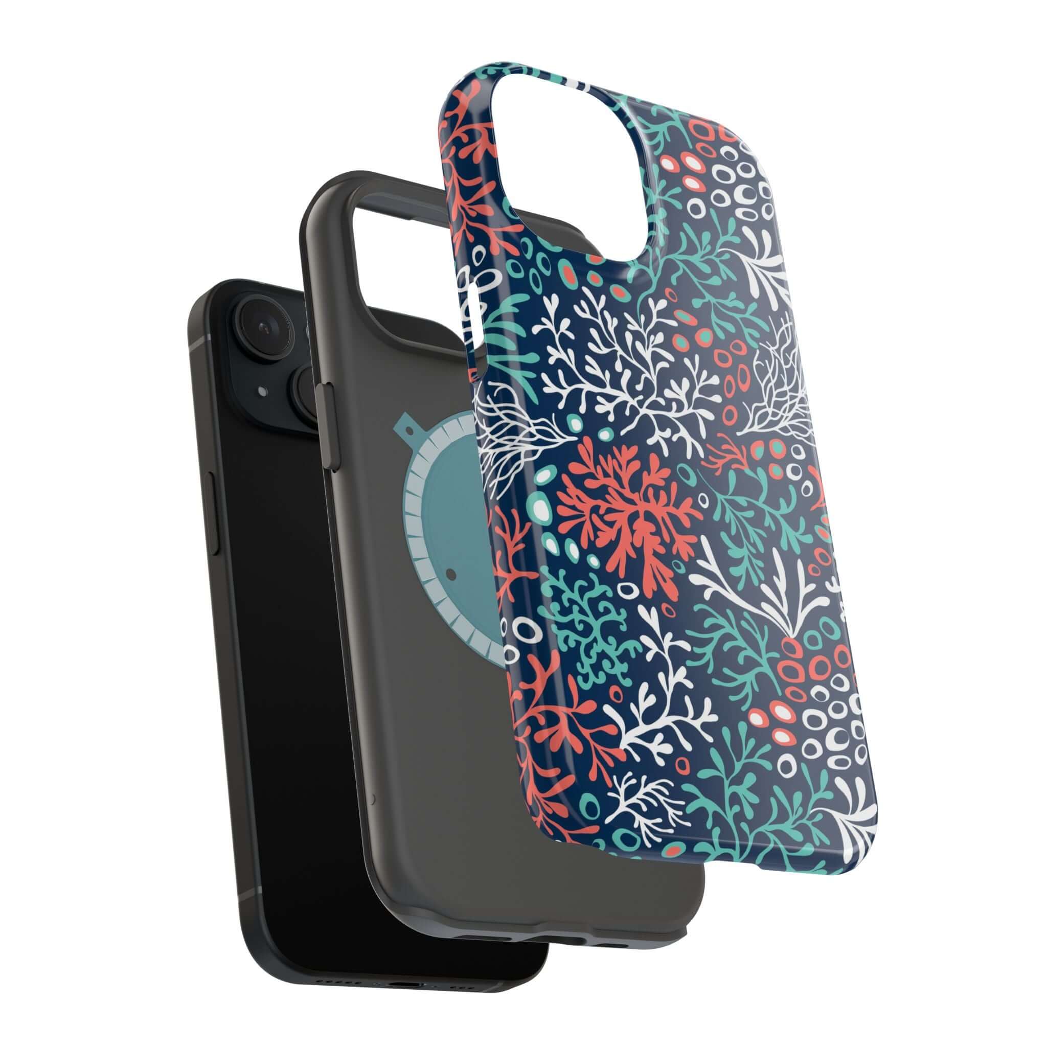 Colorful coral reef print iPhone 16 case, a cute beachy phone case for stylish protection.