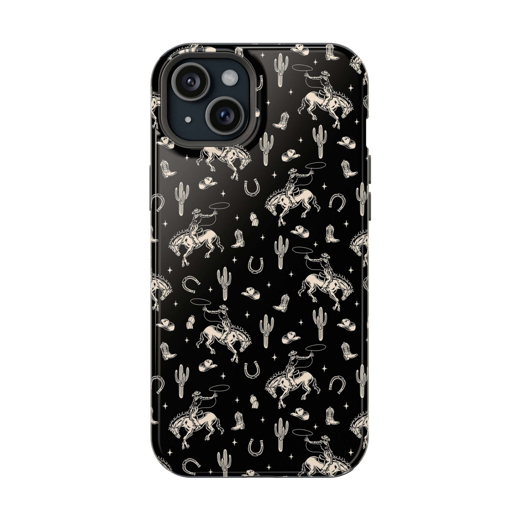 Twilight Cowgirl black western iPhone case with cute cowboy and flower designs, free shipping. Cute iPhone case for cowgirl style.