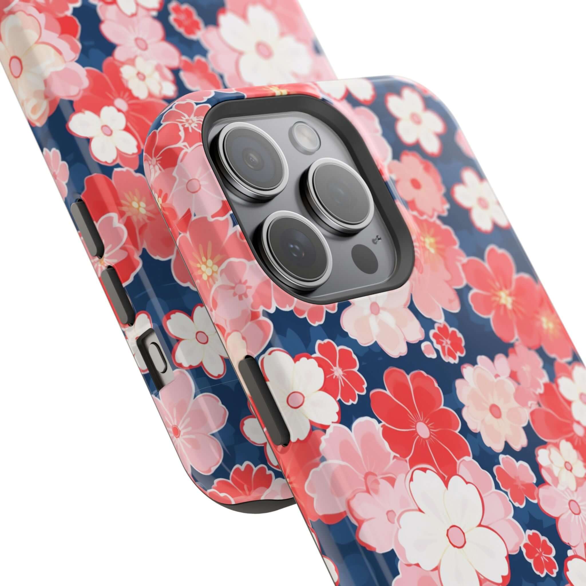 Pink floral iPhone 14 Pro Max case with colorful flower design and free shipping.