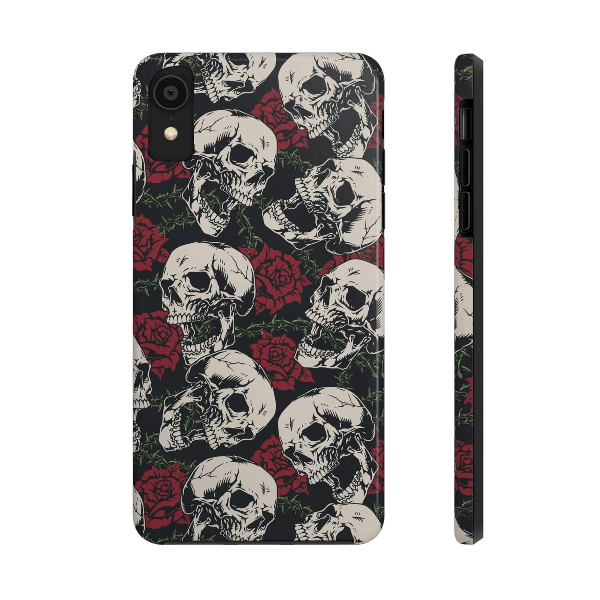 Baddie Girl Vibes Skull Rose iPhone Case with rebellious biker design and red roses, cute MagSafe iPhone 16 protective phone case